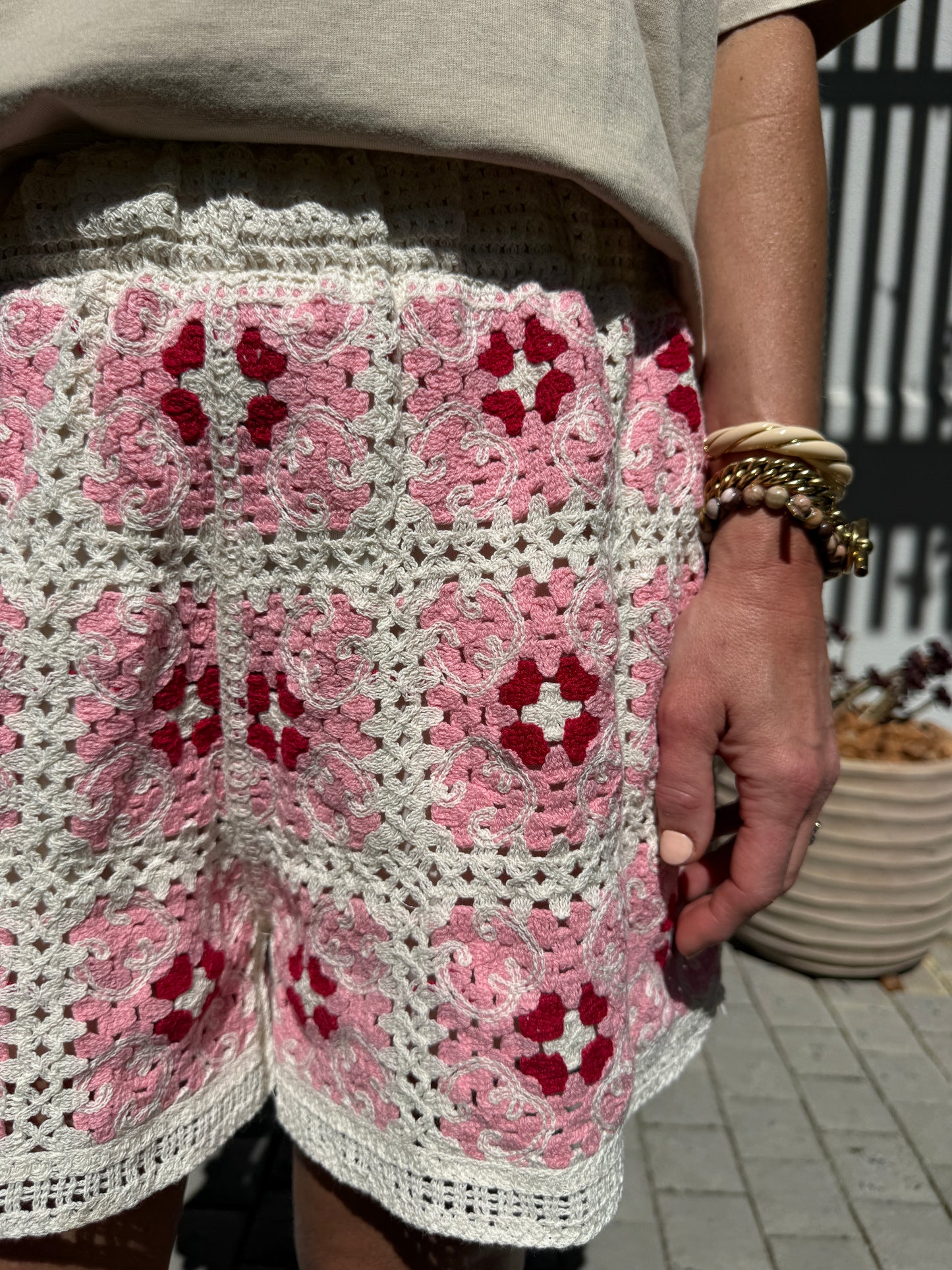 Pale Pink Crochet Shorts