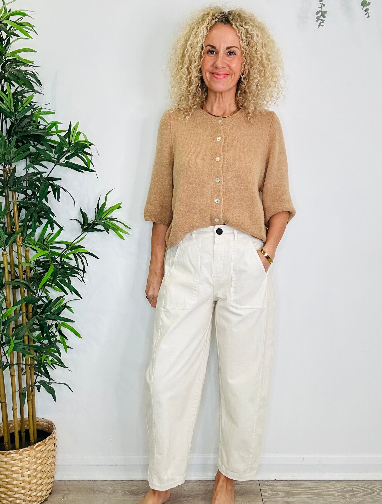 Cream Barrel Leg Trousers