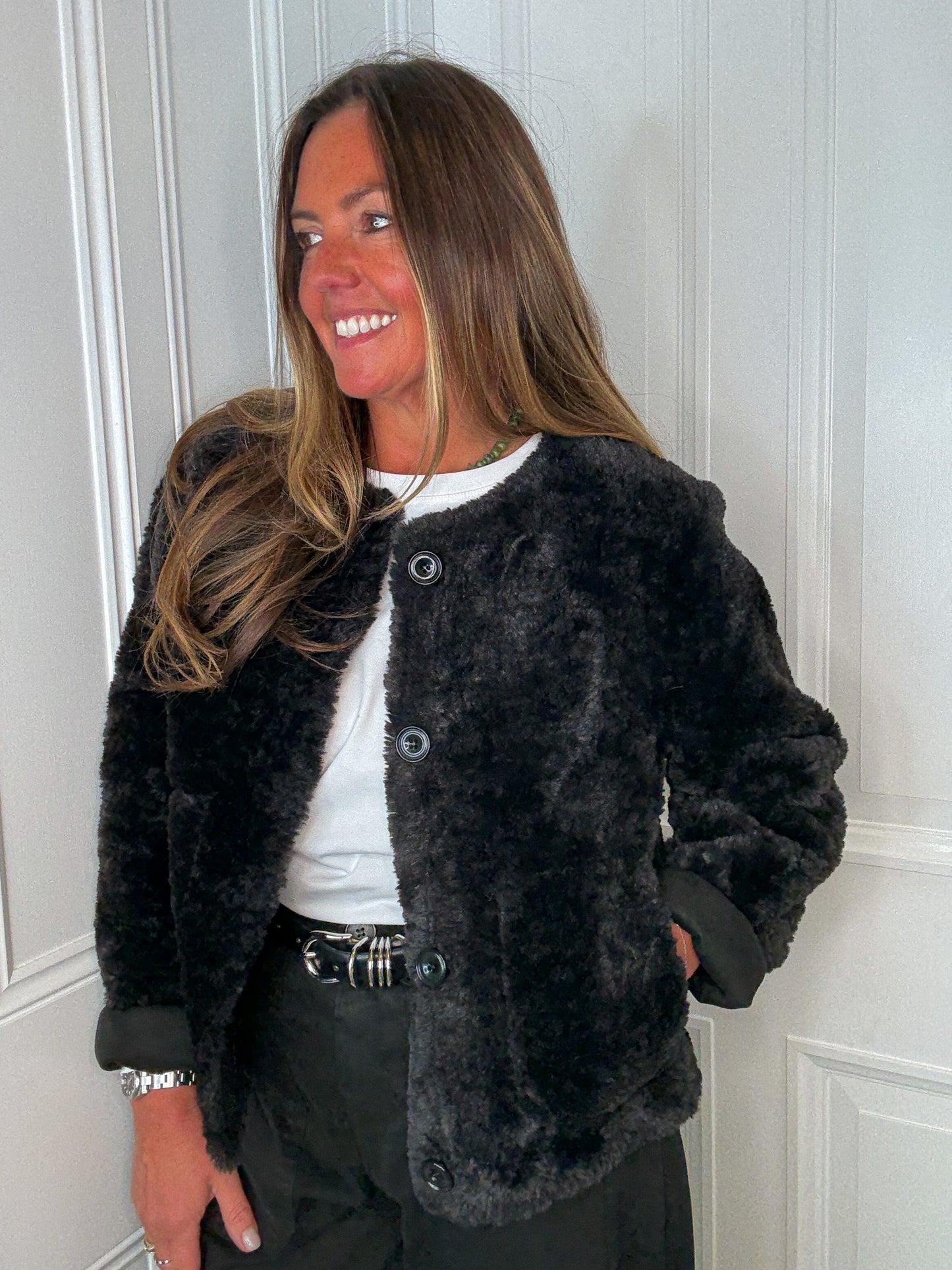 Black Faux Fur Reversible Jacket