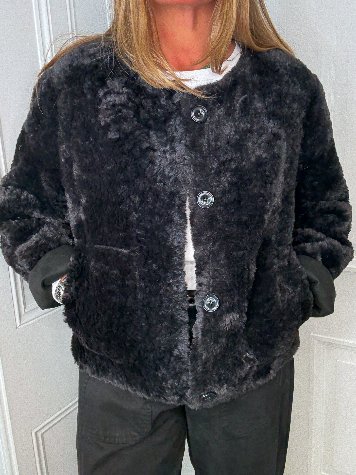 Black Faux Fur Reversible Jacket
