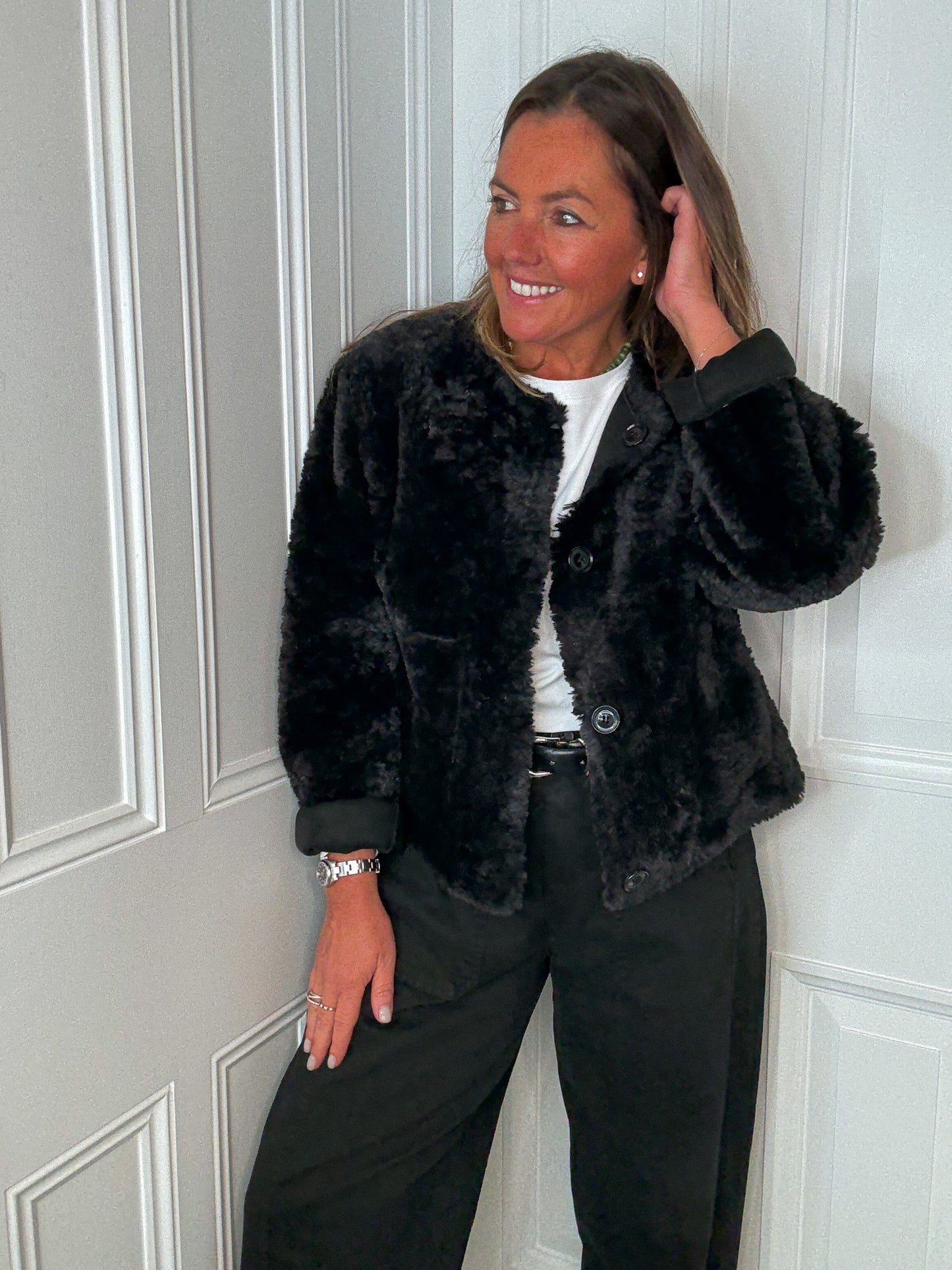Black Faux Fur Reversible Jacket