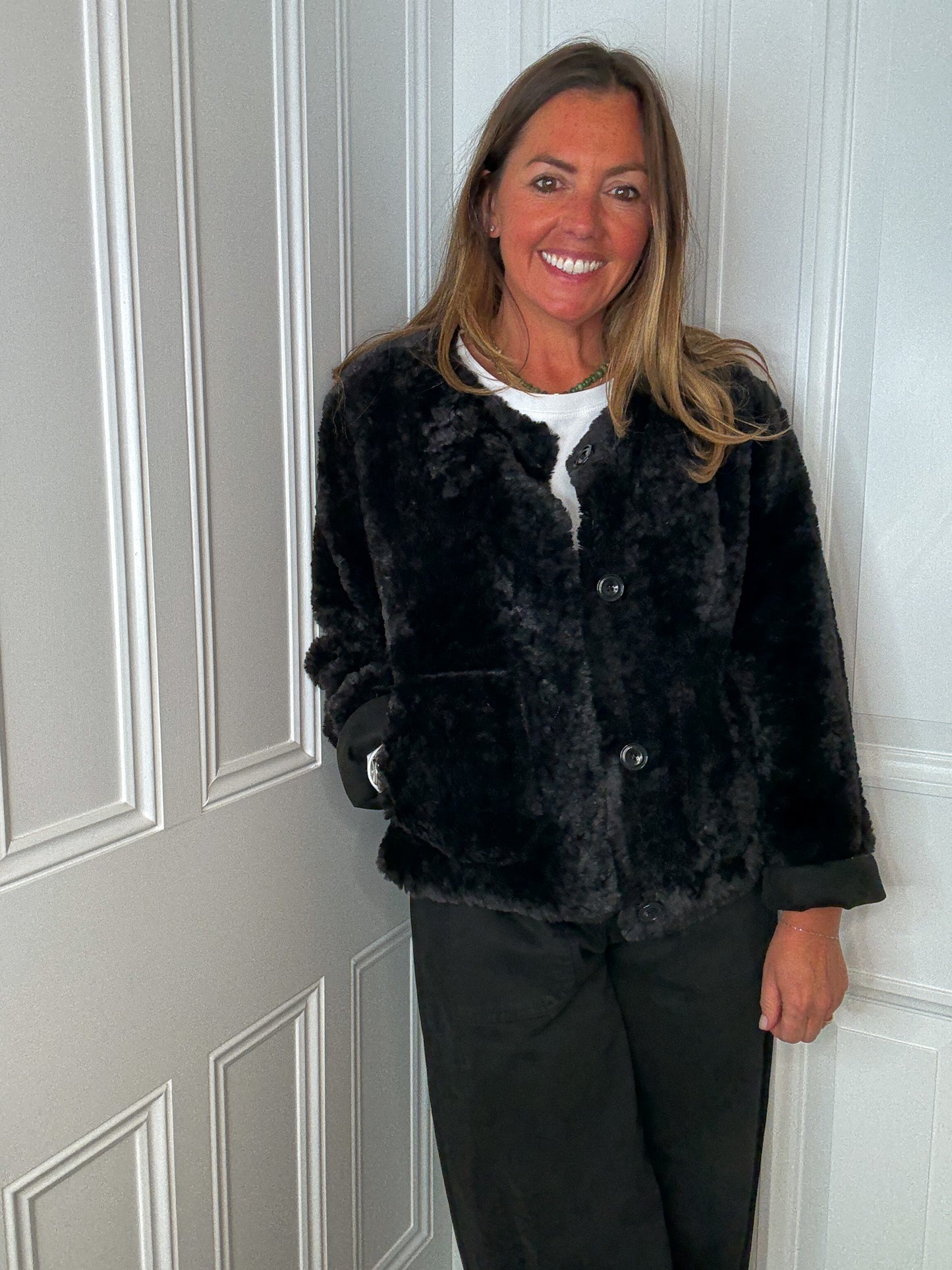 Black Faux Fur Reversible Jacket