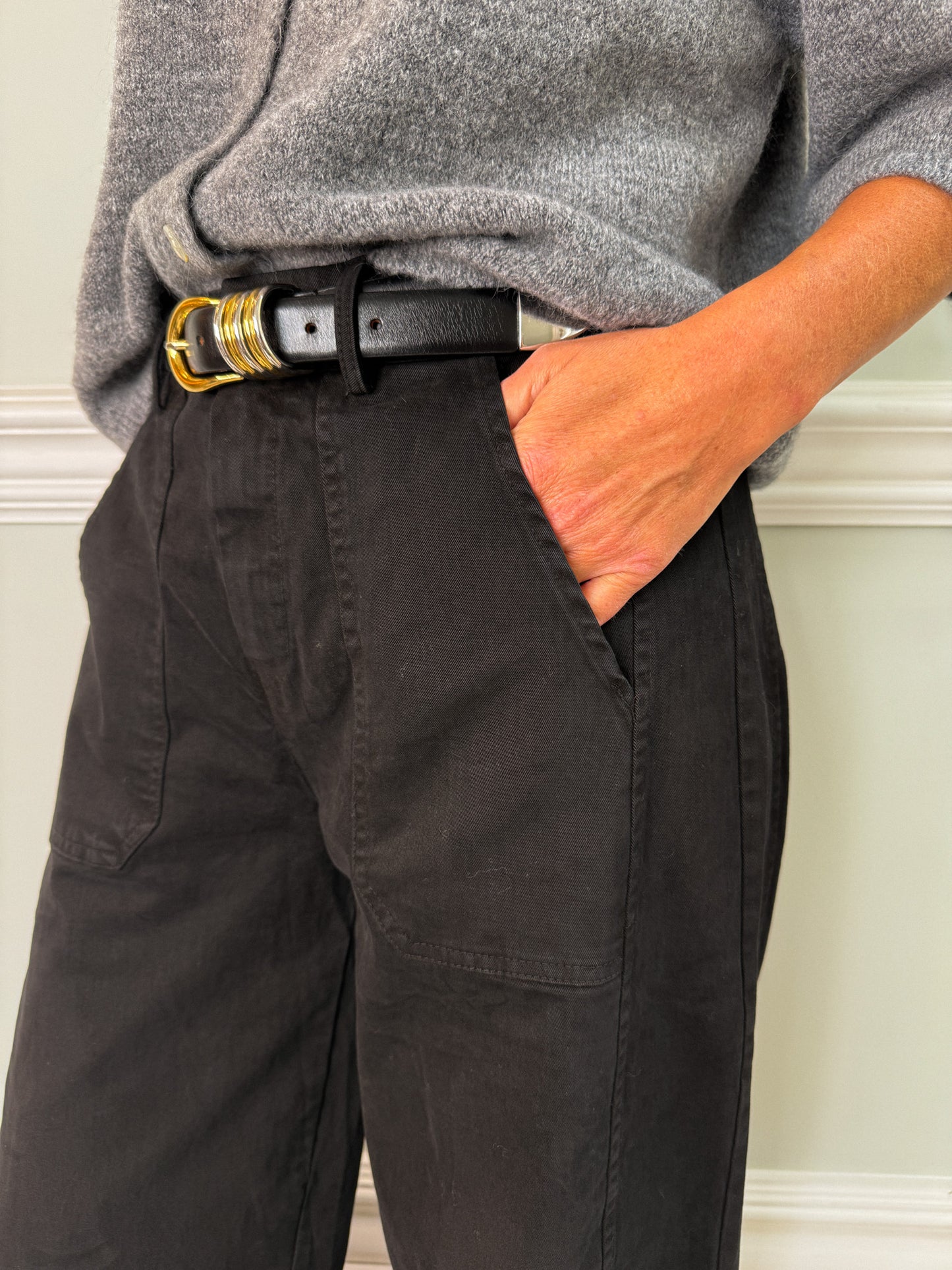 Black Barrel Leg Trousers