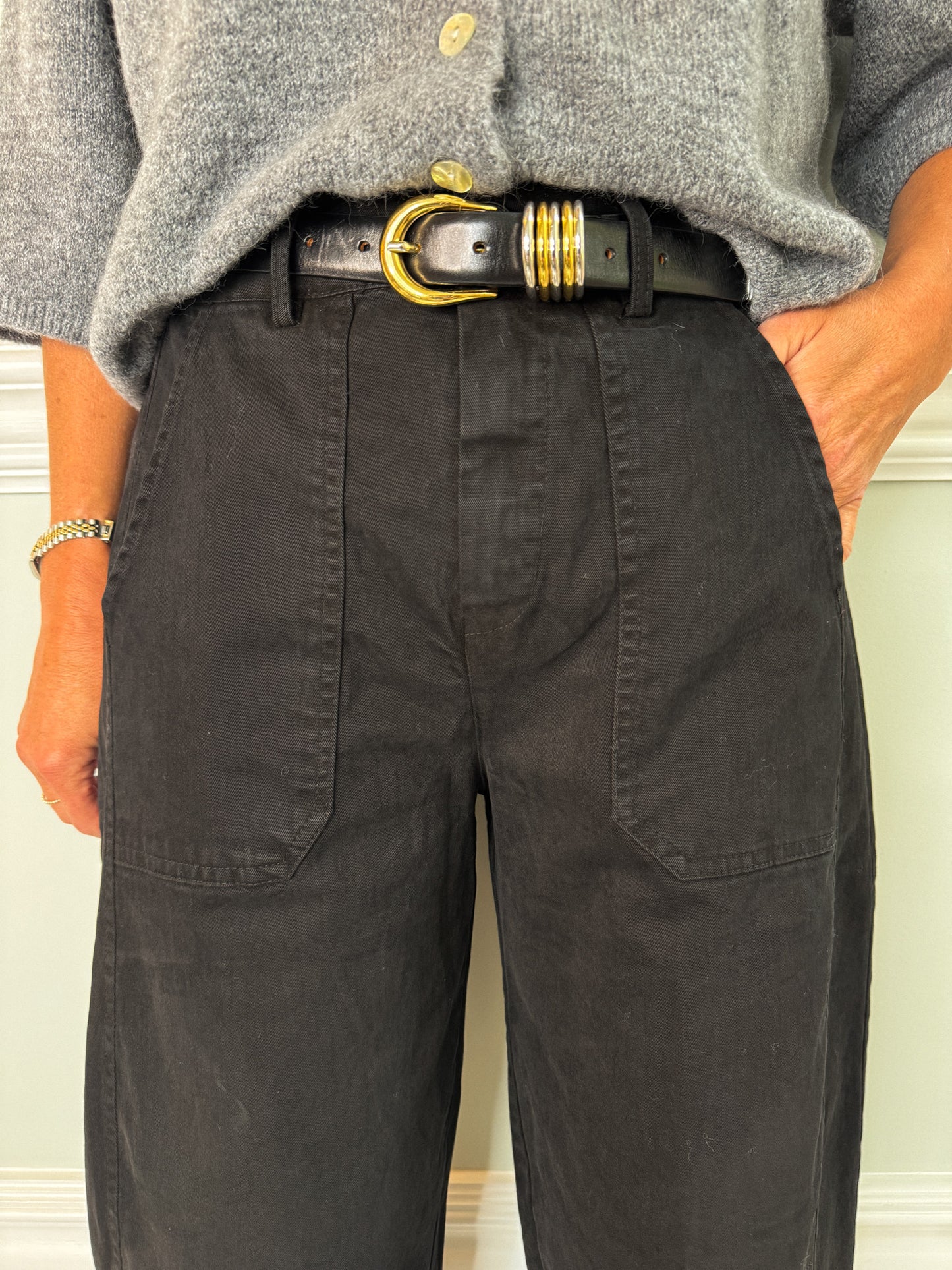 Black Barrel Leg Trousers