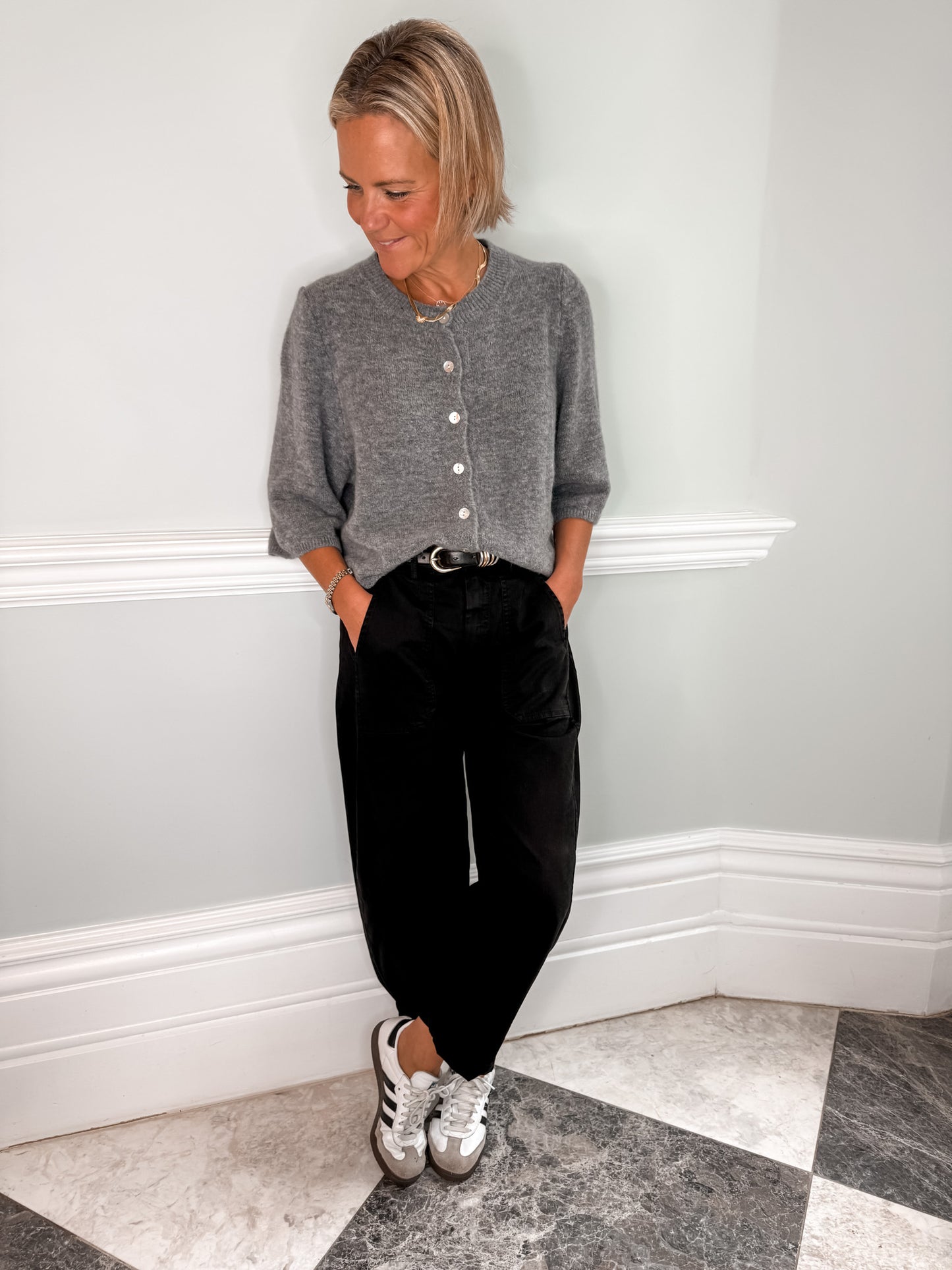 Black Barrel Leg Trousers