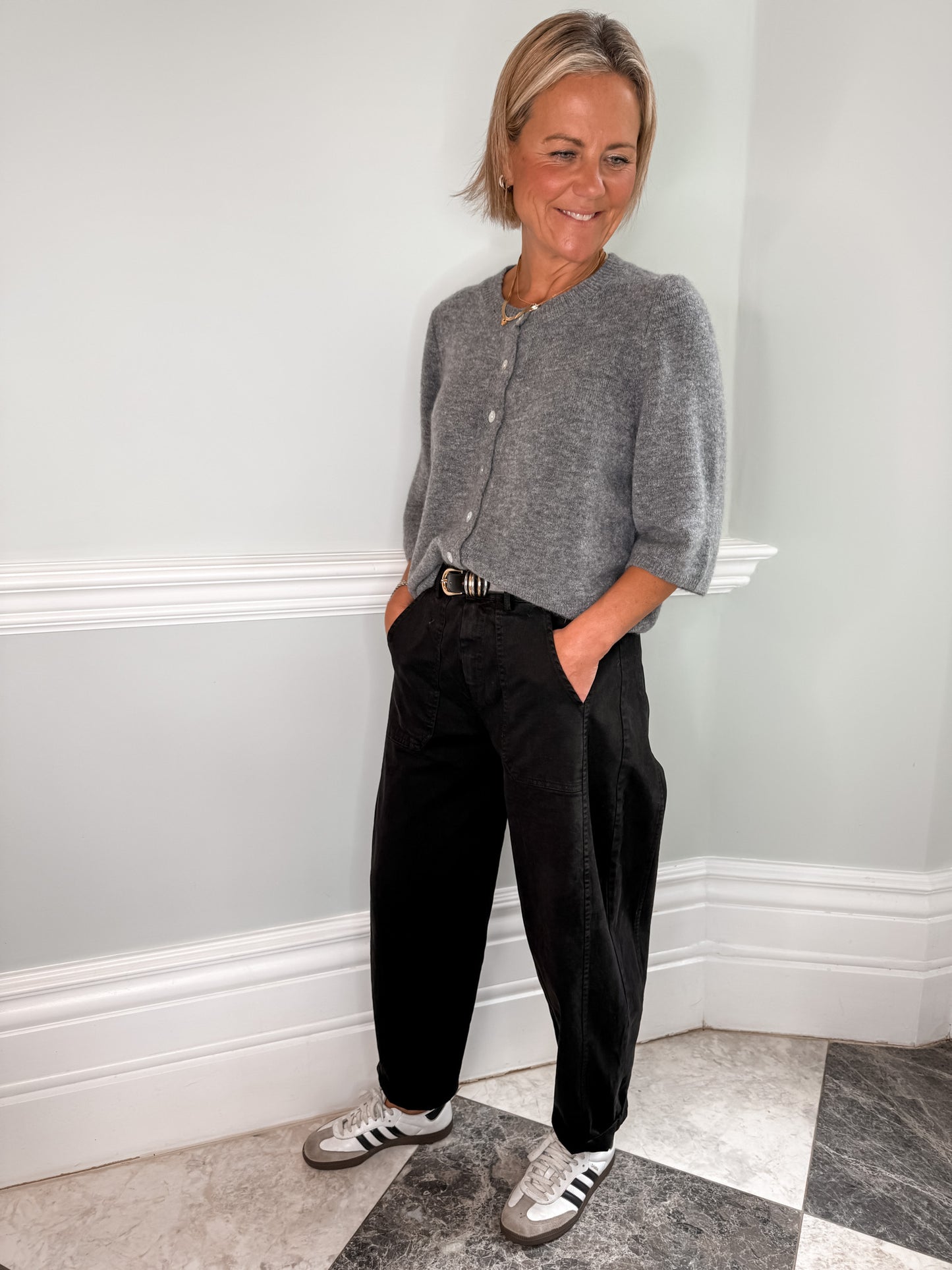Black Barrel Leg Trousers