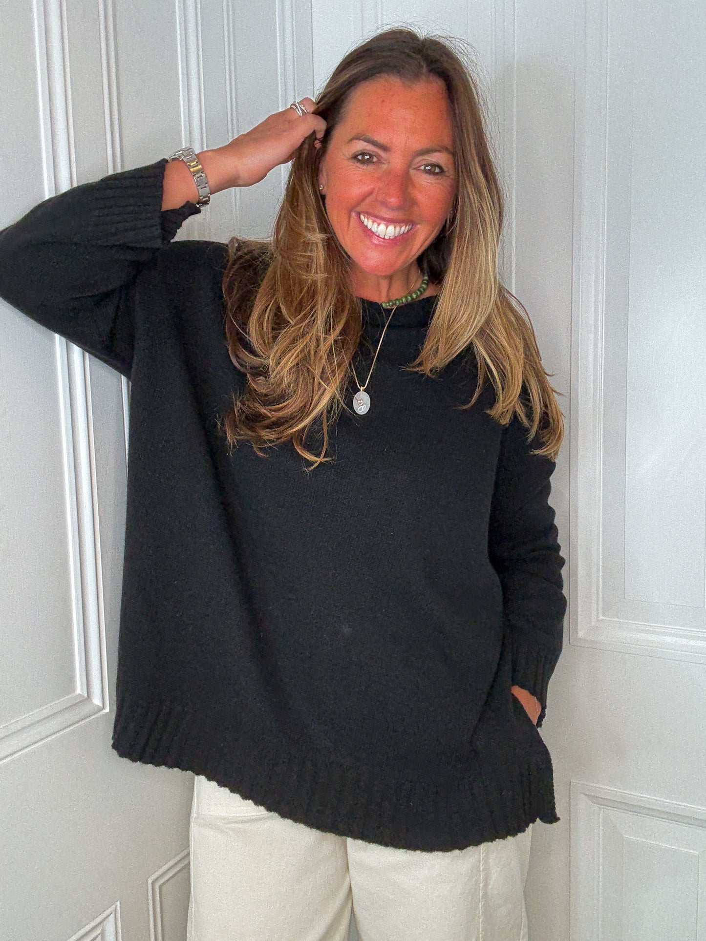 Black Relaxed Wool Jumper