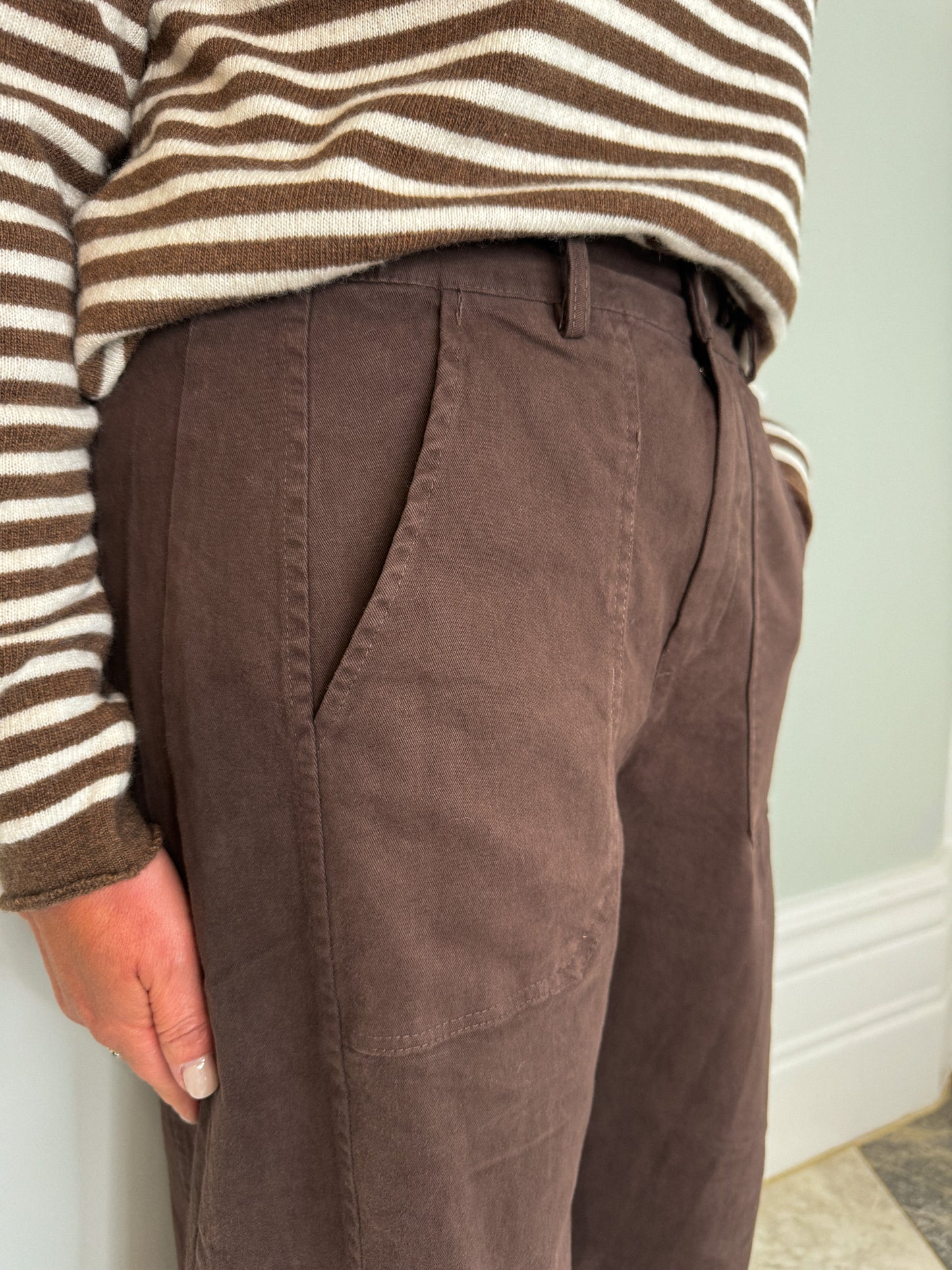 Chocolate Brown Barrel Leg Trousers