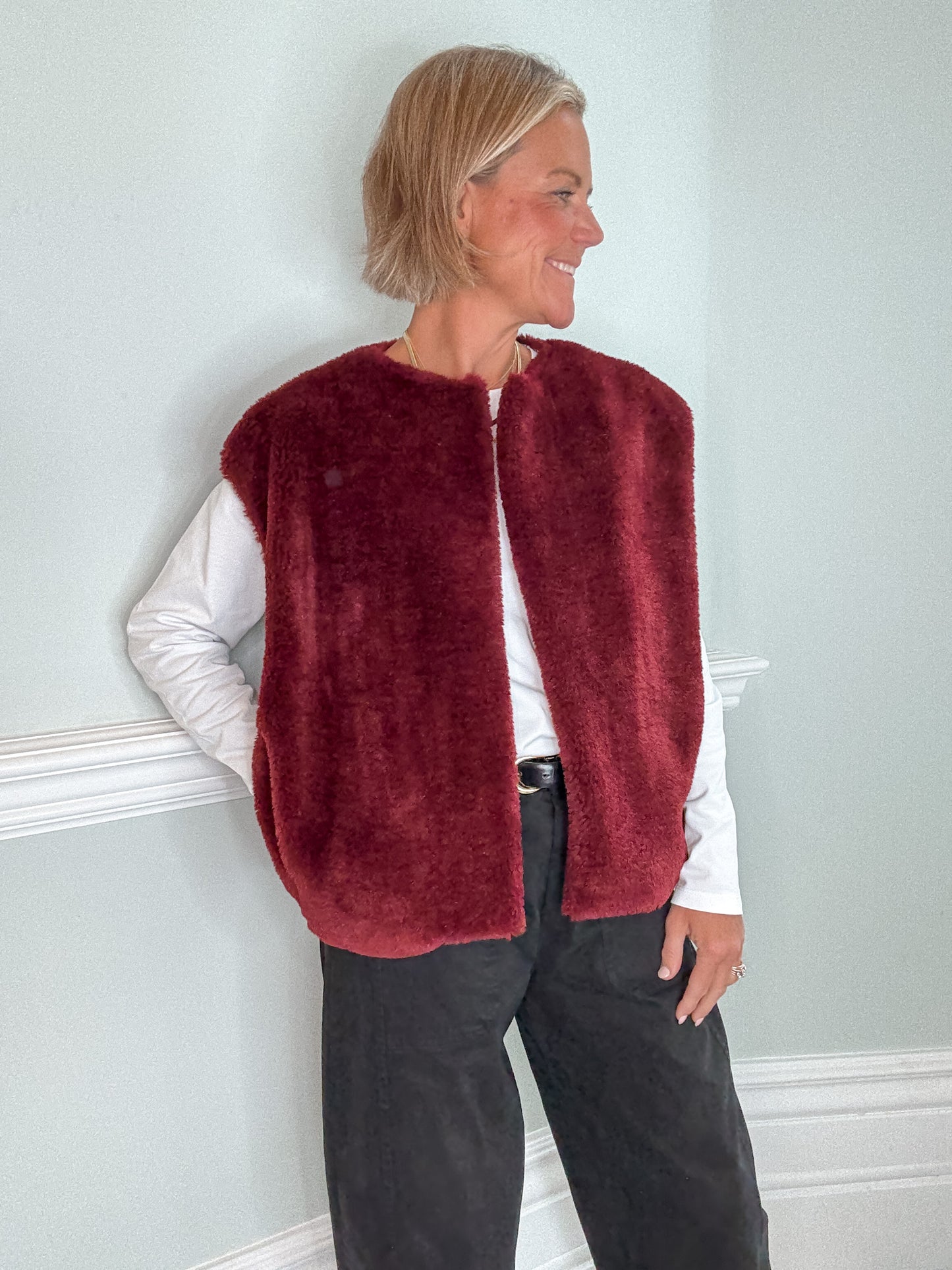 Burgundy Faux Fur Gilet