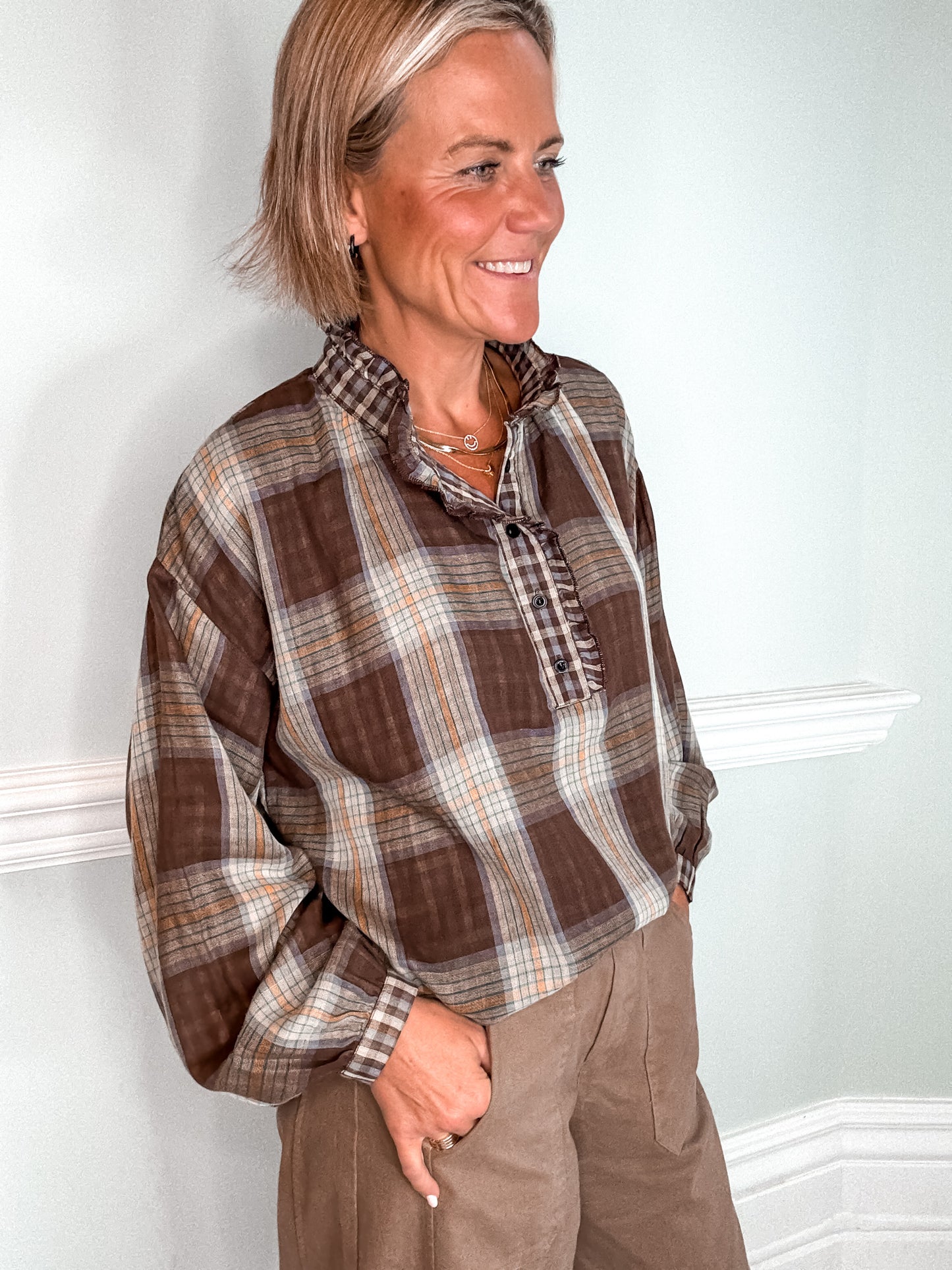 Chocolate Plaid Blouse
