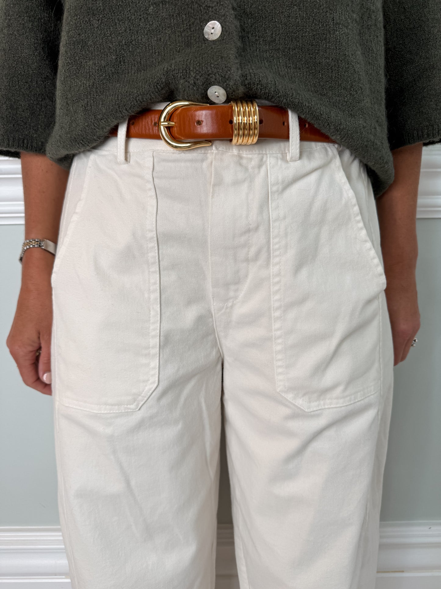 Cream Barrel Leg Trousers