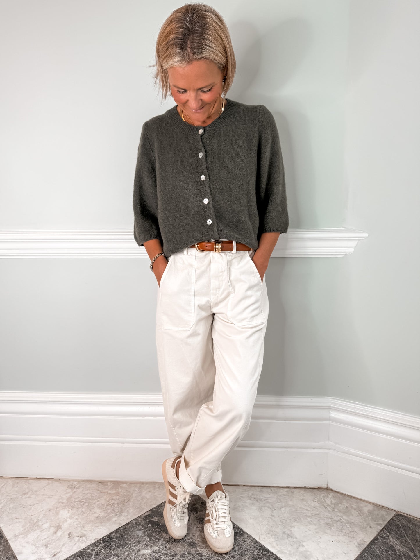 Cream Barrel Leg Trousers
