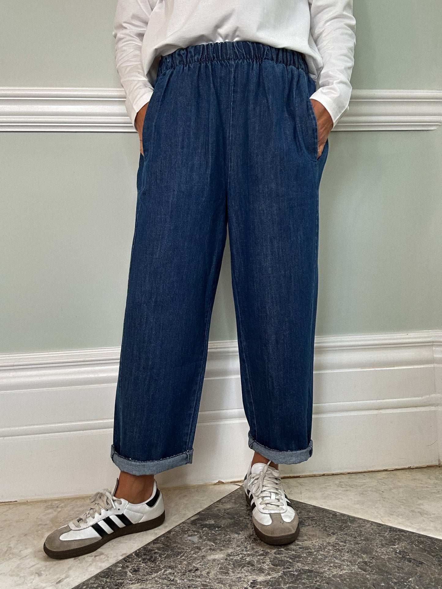 Denim Barrel Leg Trousers