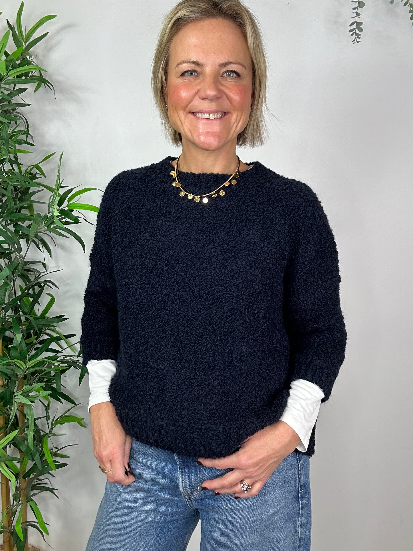 Navy Boucle Jumper