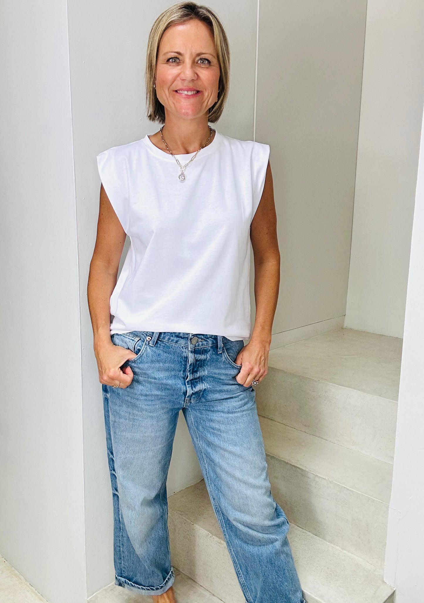 White Sleeveless T-shirt