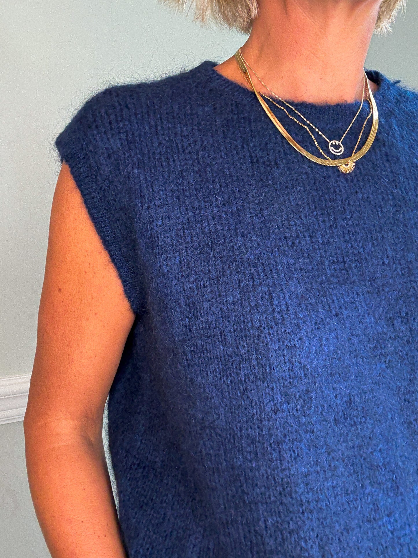Navy Brushed Mohair Tank