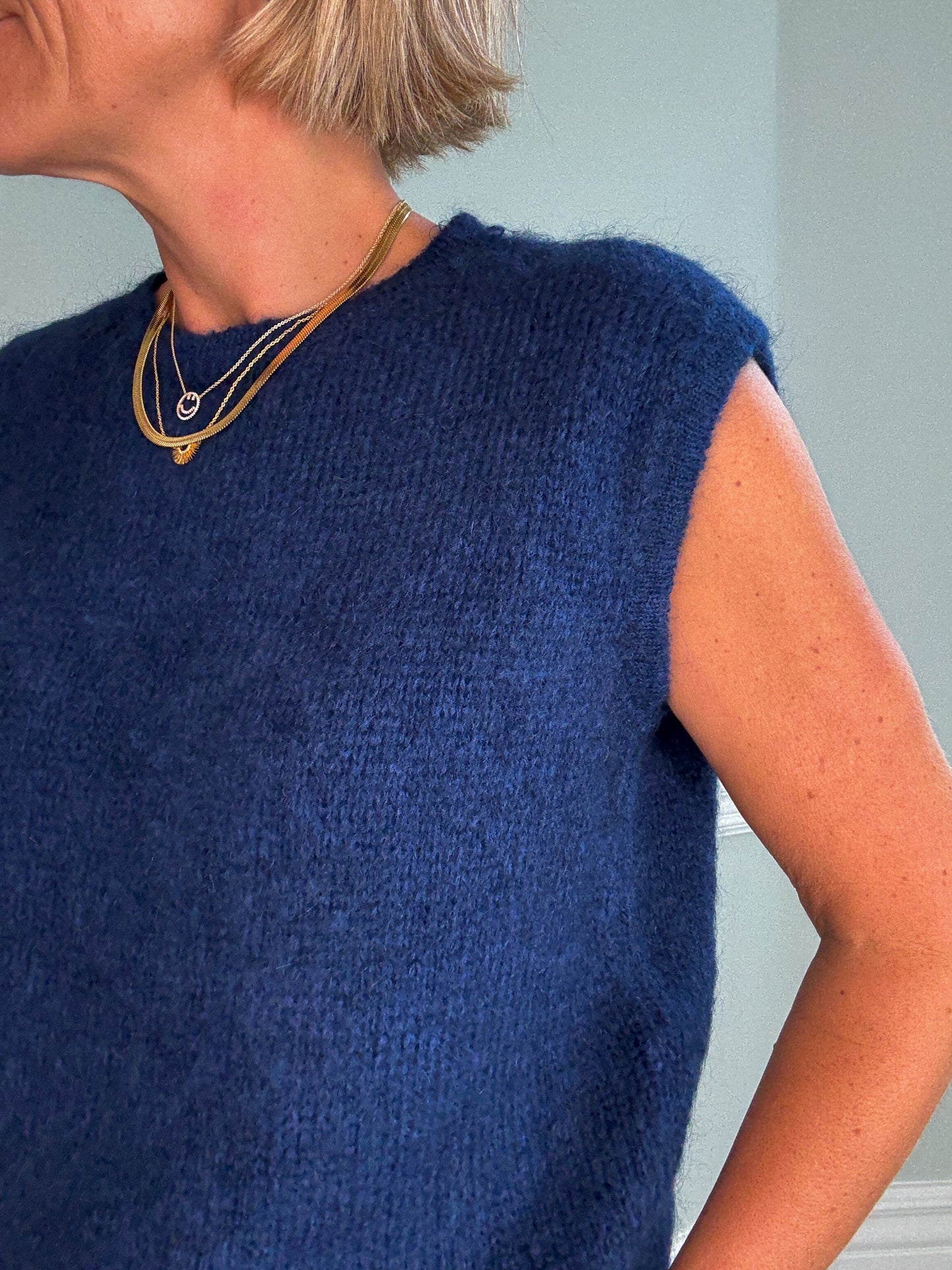 Navy Brushed Mohair Tank