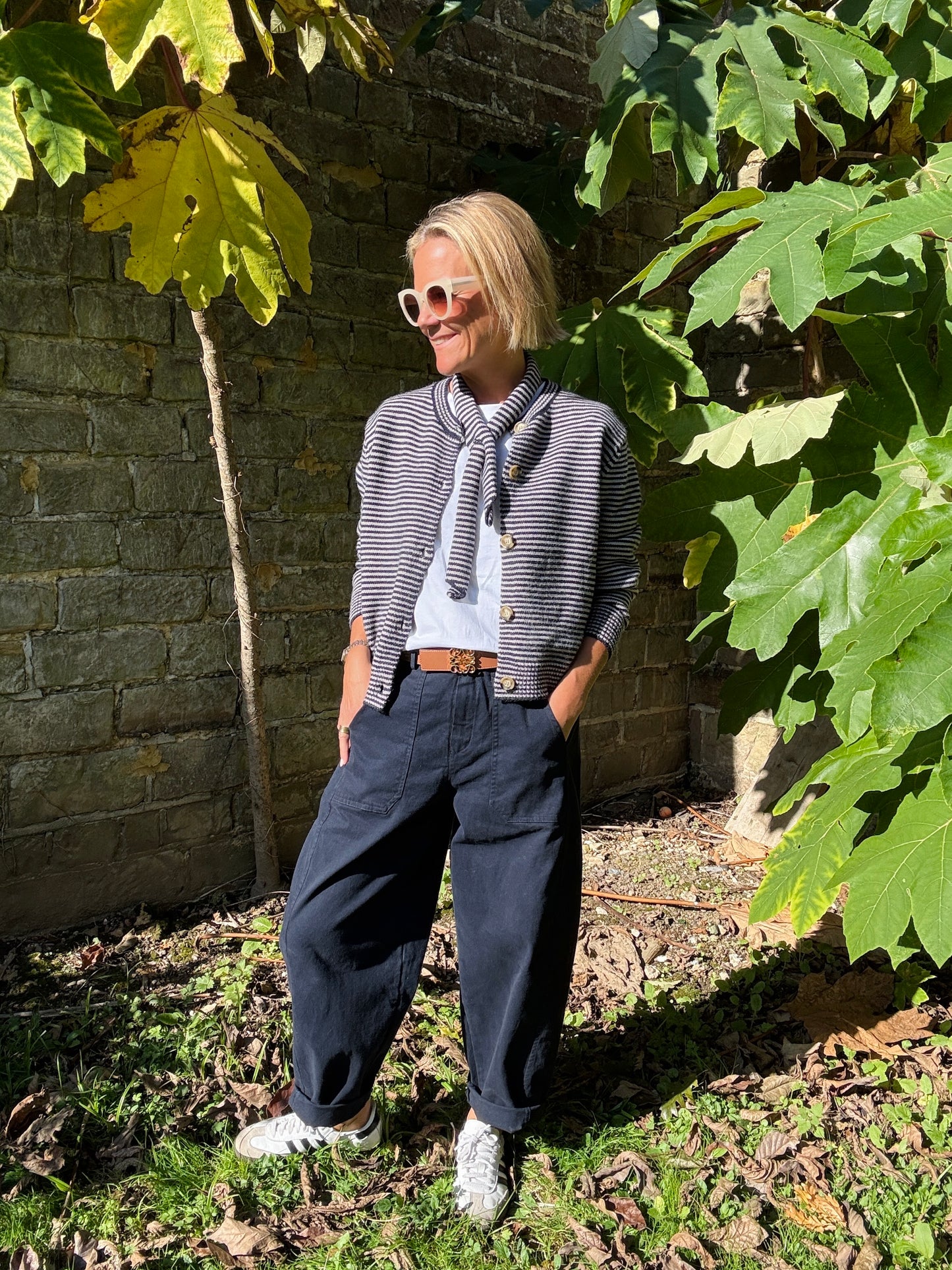 Navy Barrel Leg Trousers