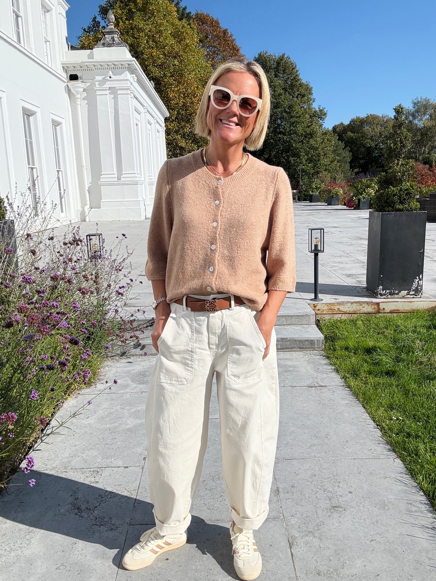Cream Barrel Leg Trousers