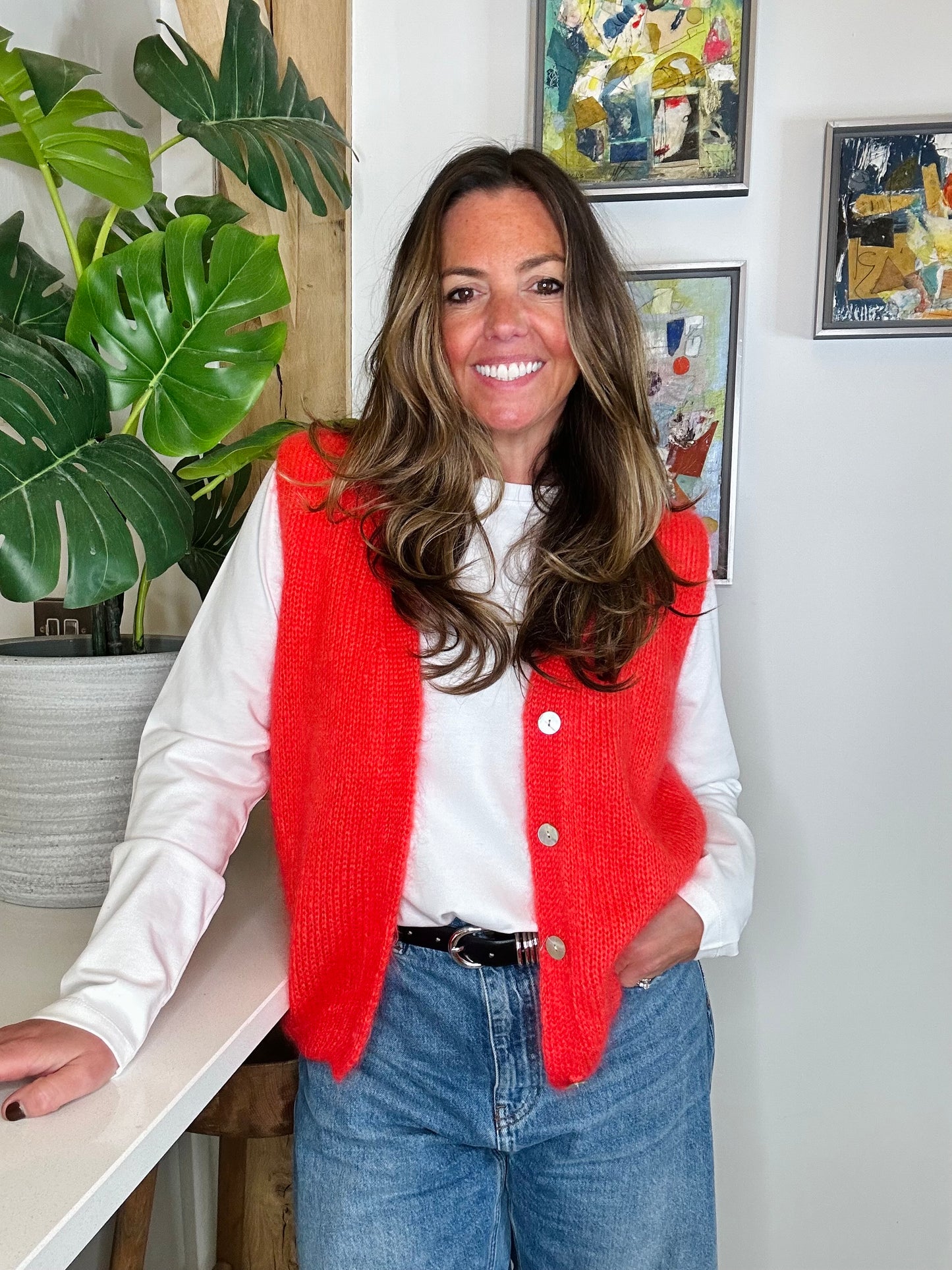 Red Sleeveless Cardigan