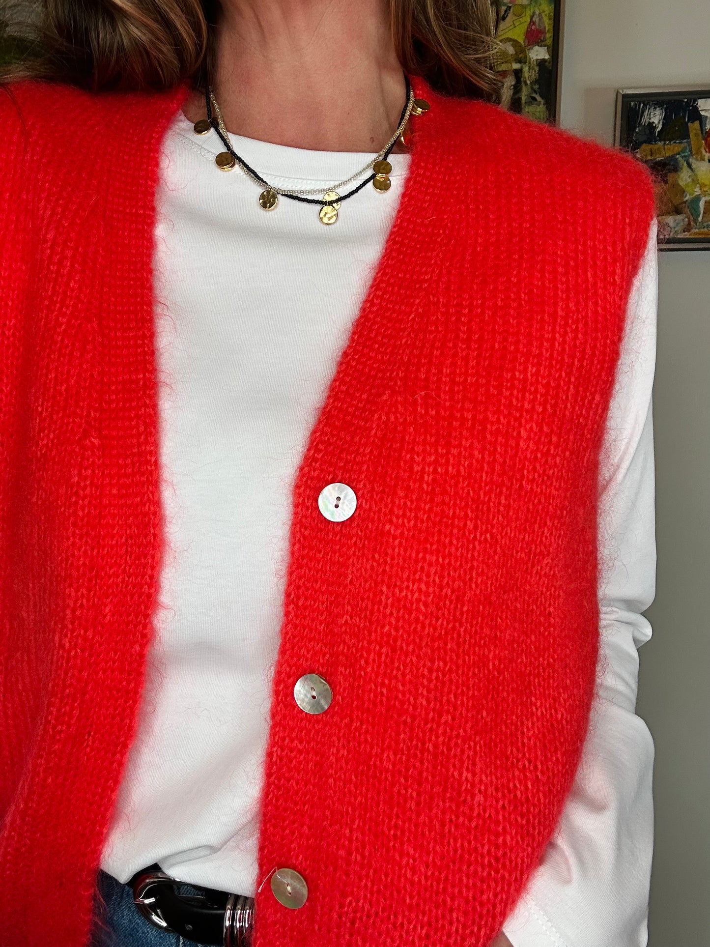 Red Sleeveless Cardigan