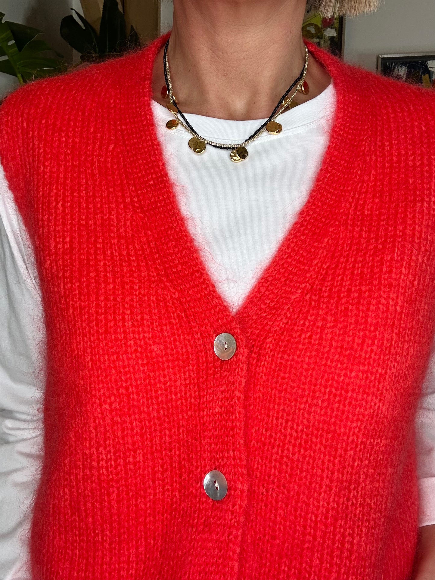 Red Sleeveless Cardigan