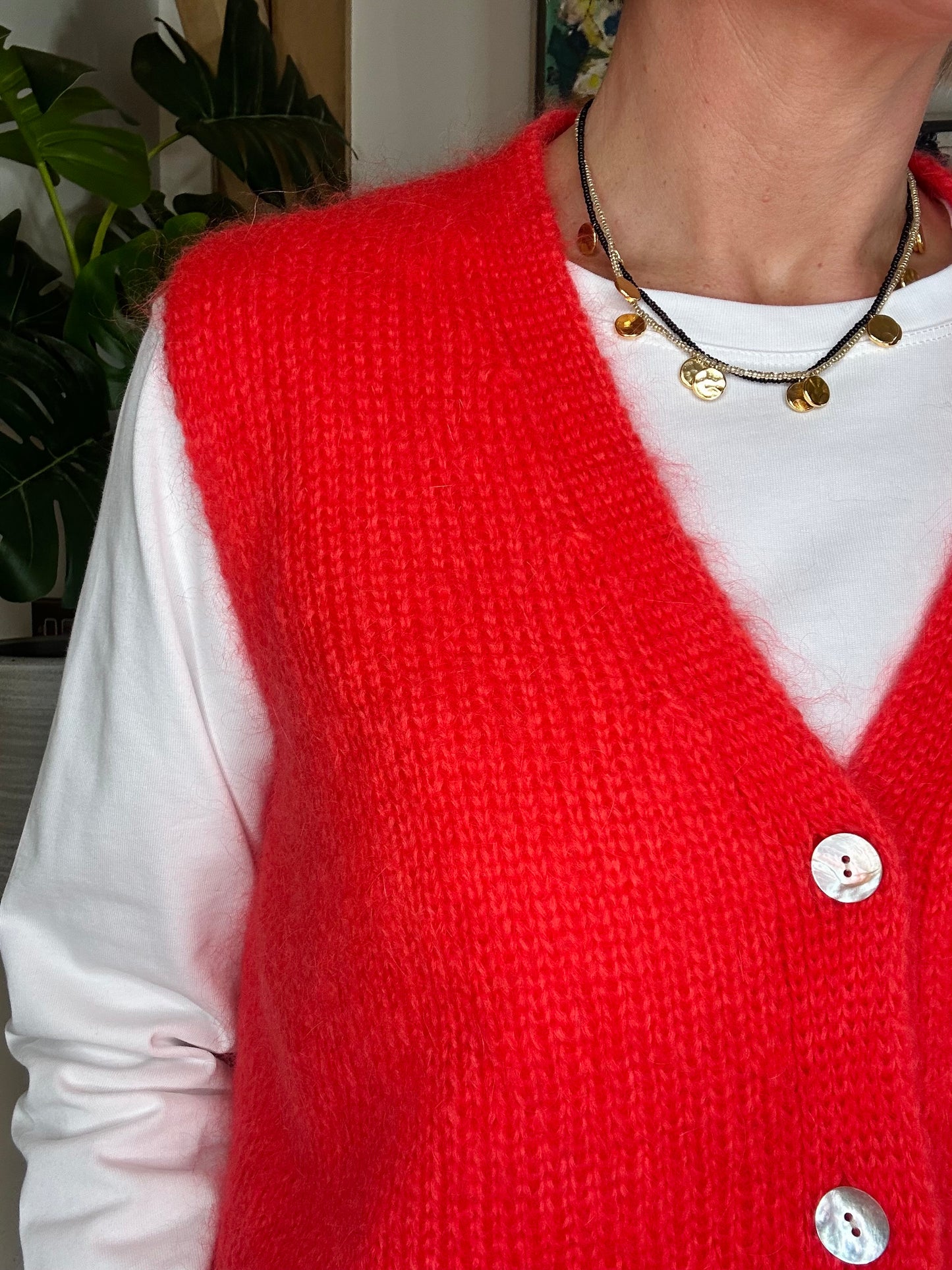 Red Sleeveless Cardigan