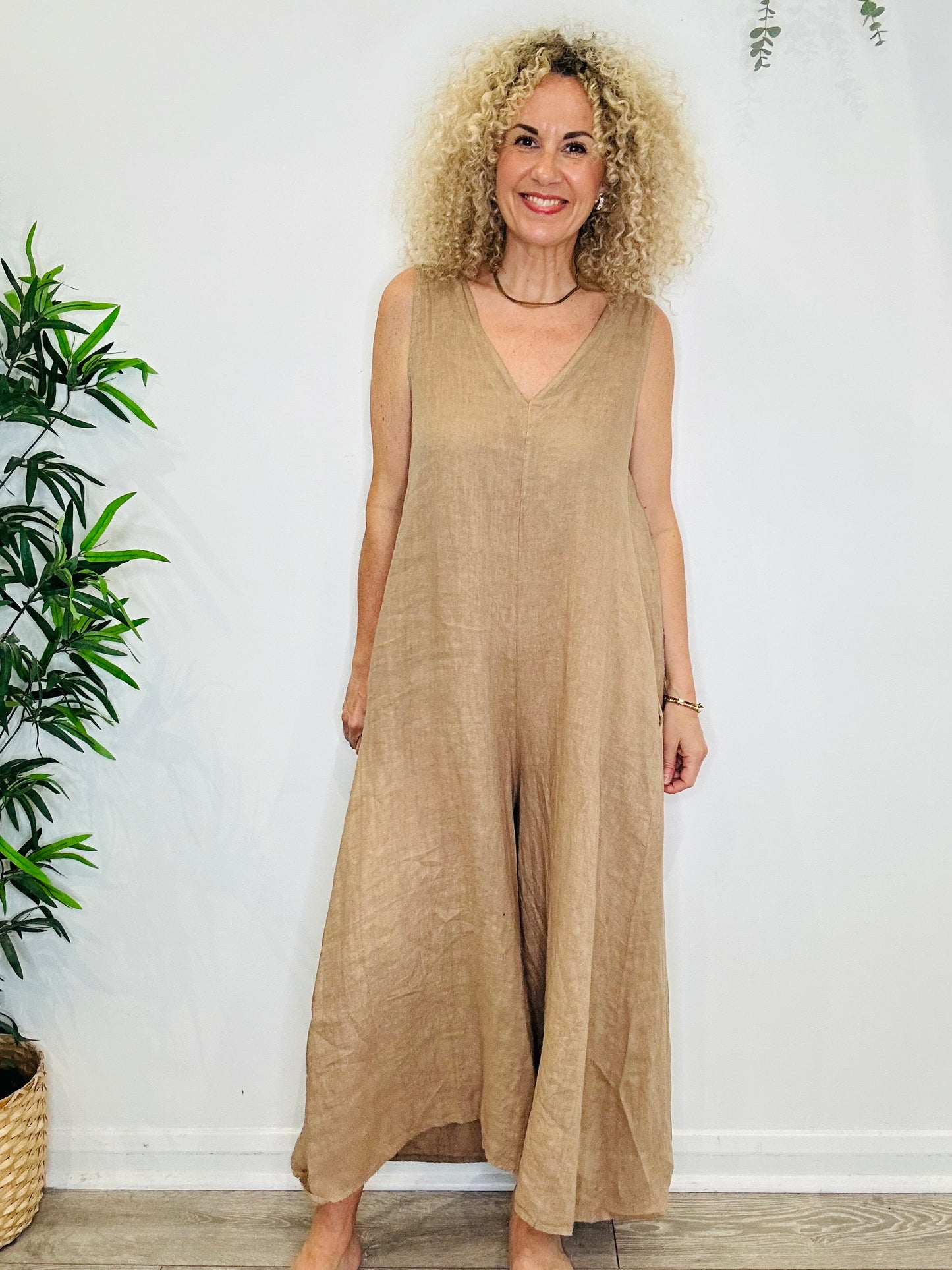 Caramel Linen Jumpsuit