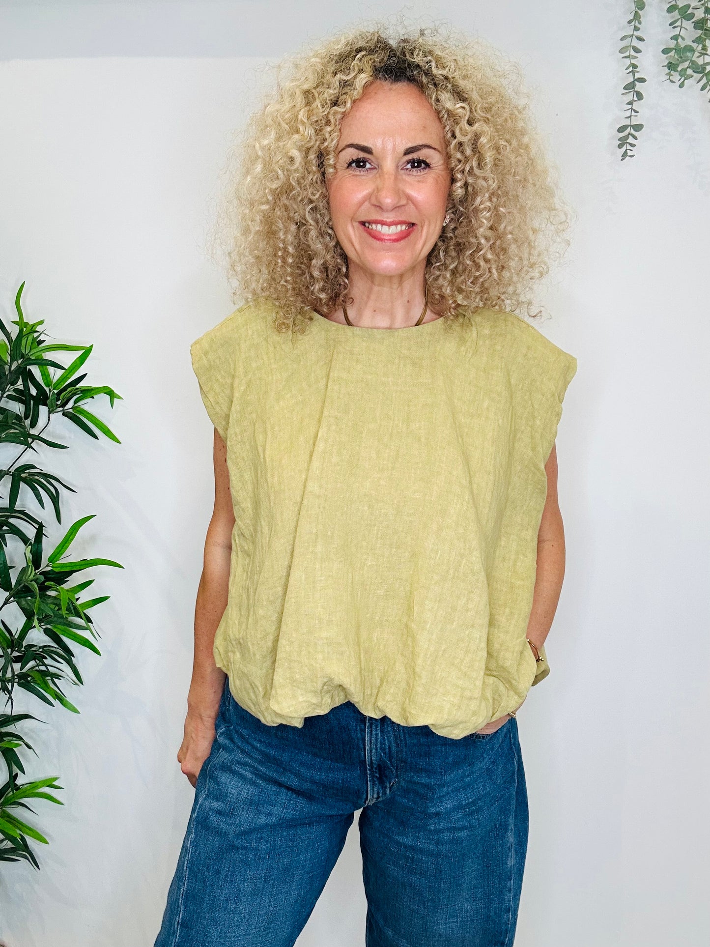 Pistachio Linen Bubble Top