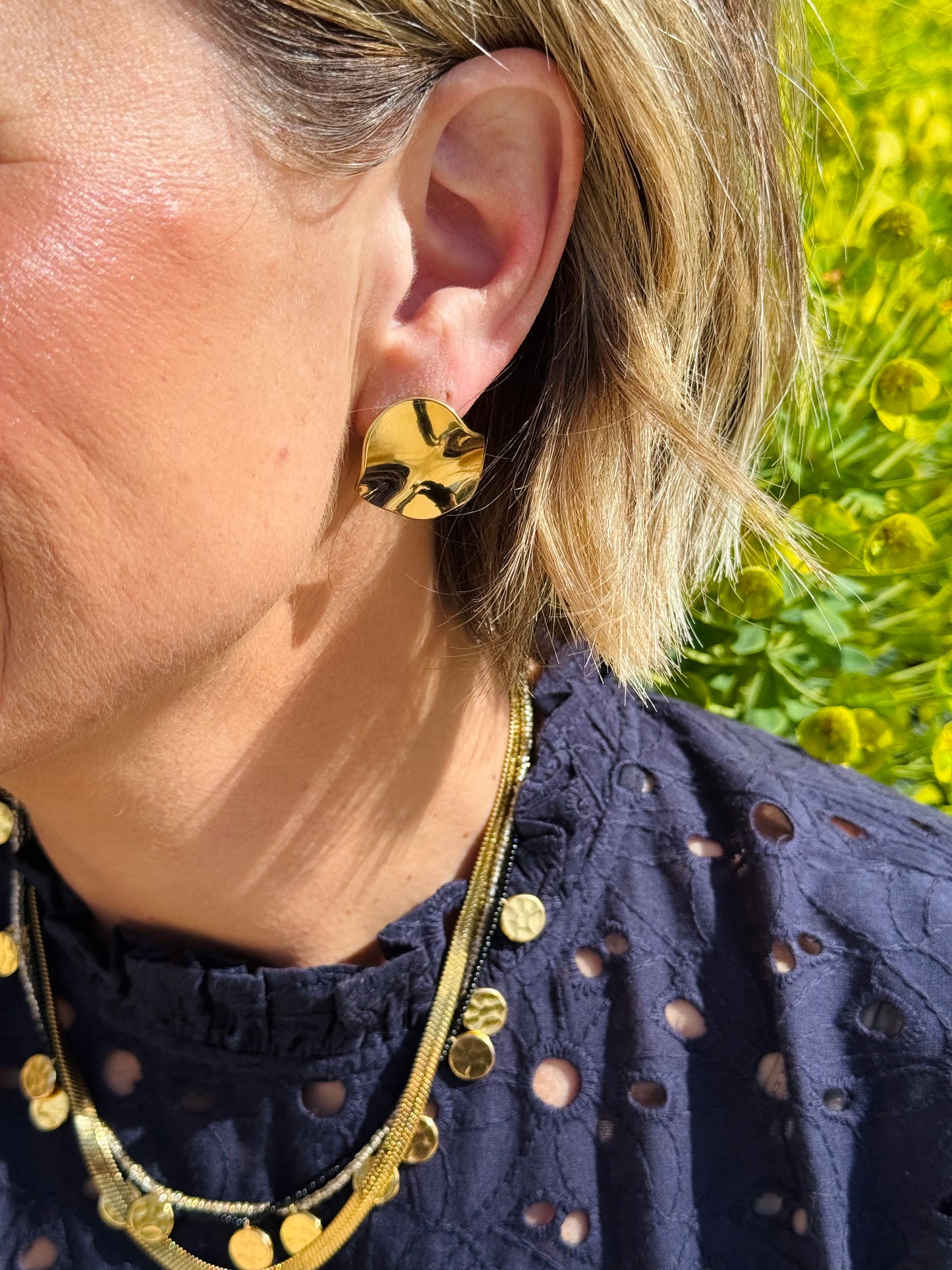 Hammered Disc Stud Earrings