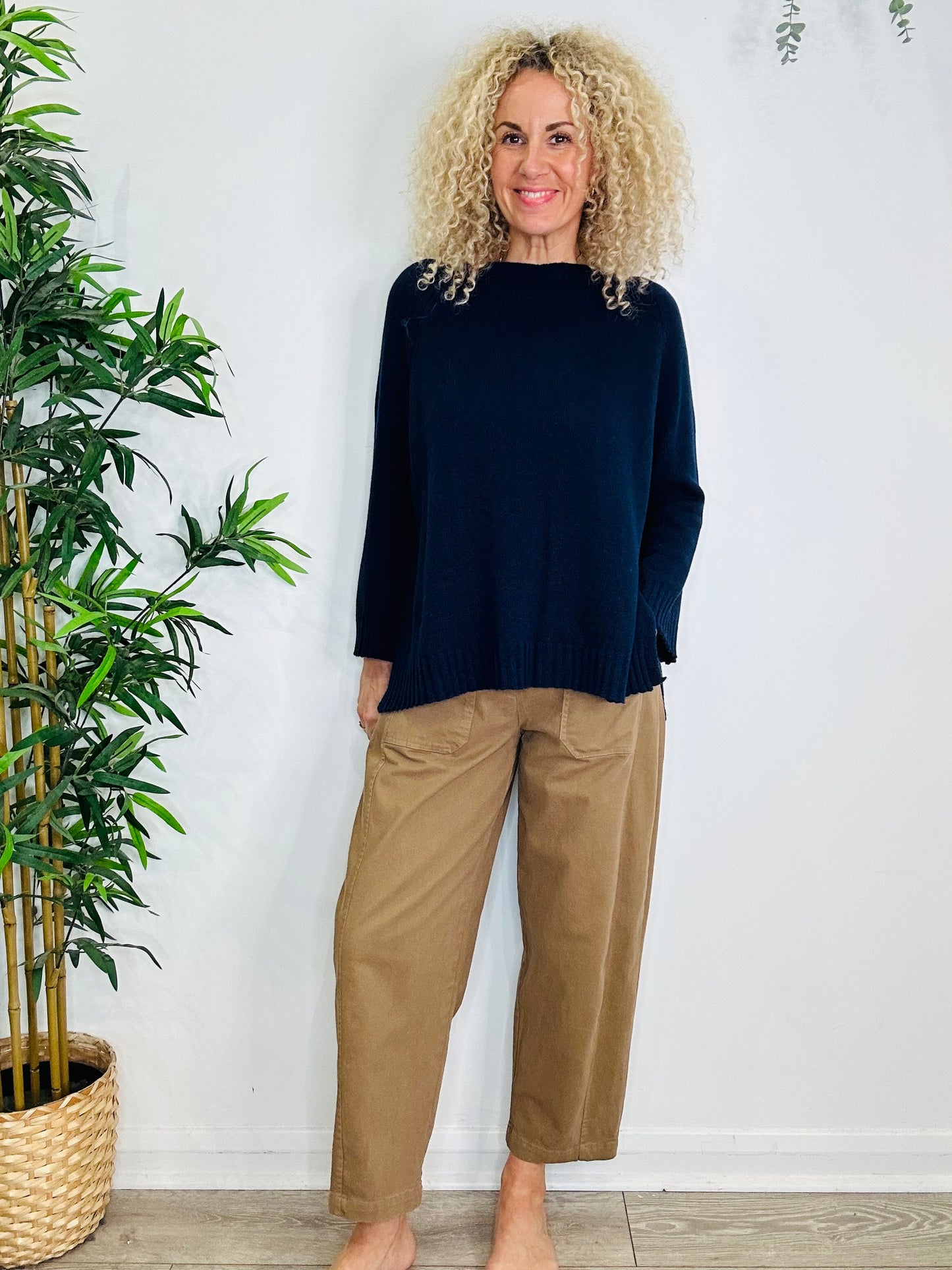 Camel Barrel Leg Trousers