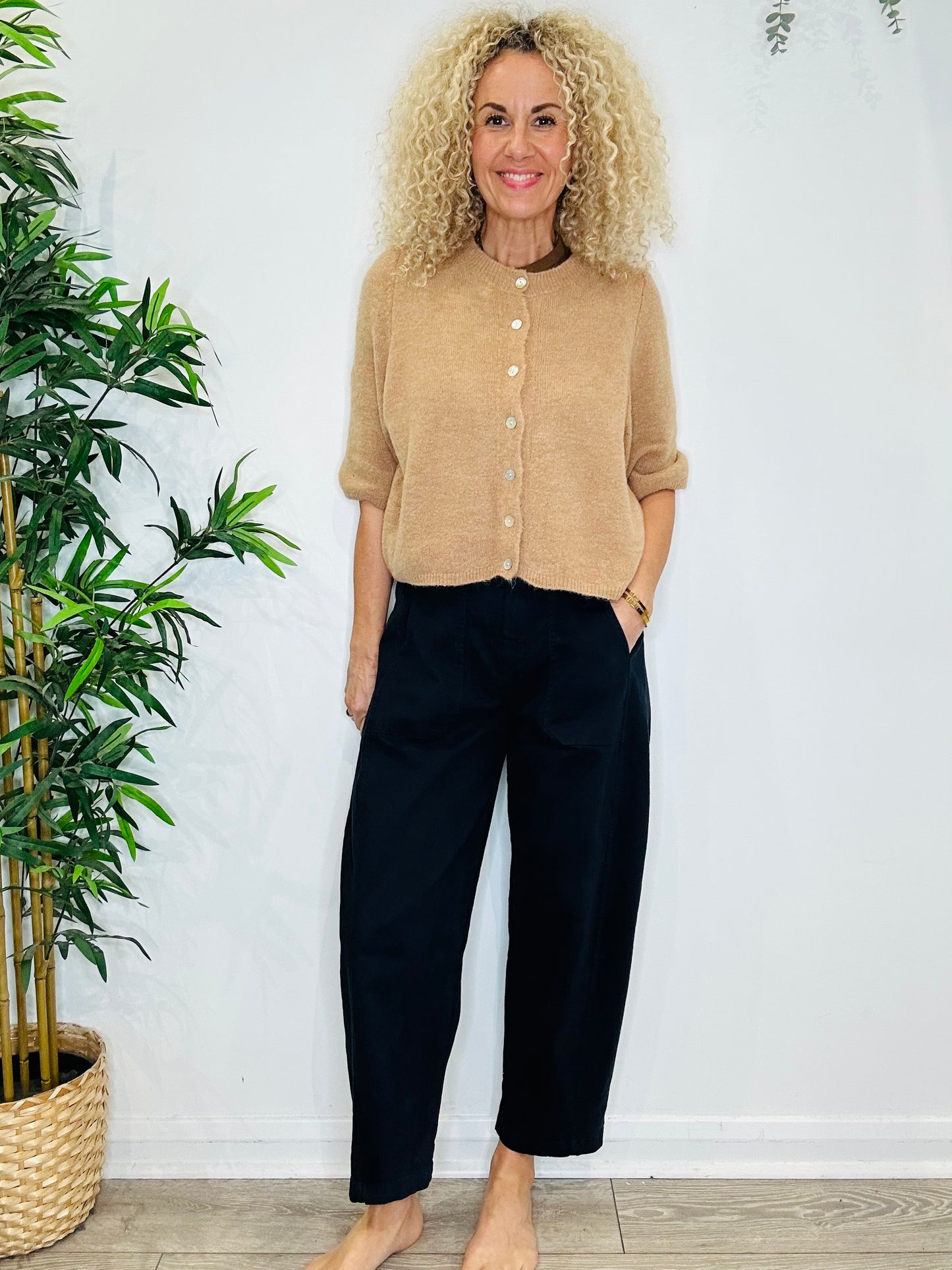 Navy Barrel Leg Trousers