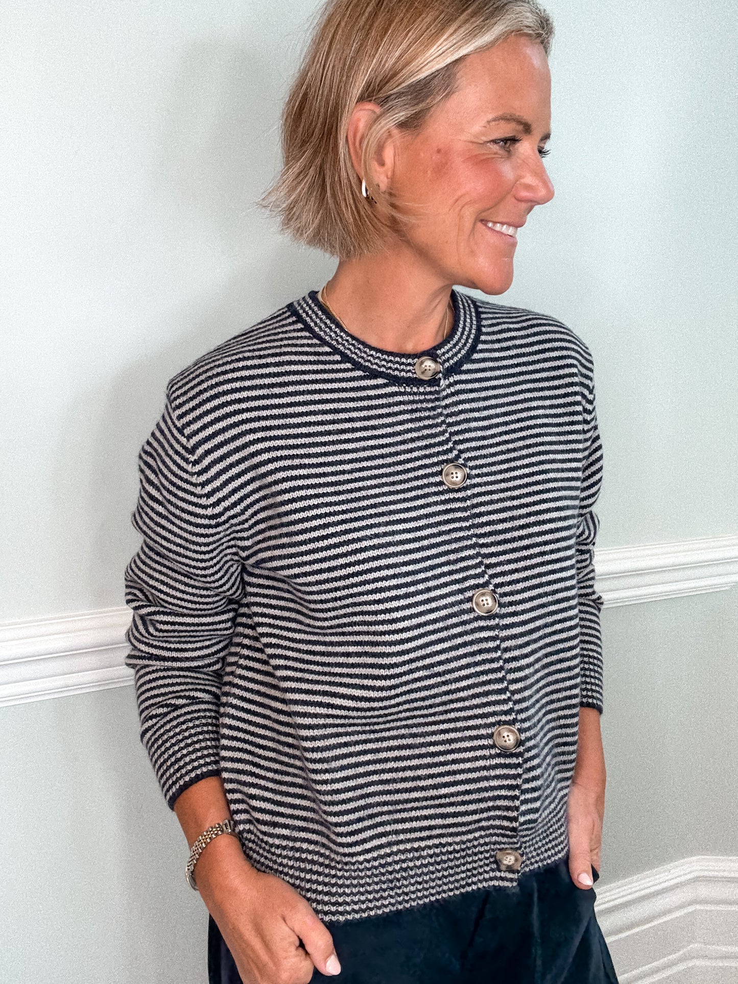 Stripe Knit Cardigan with Neck Tie