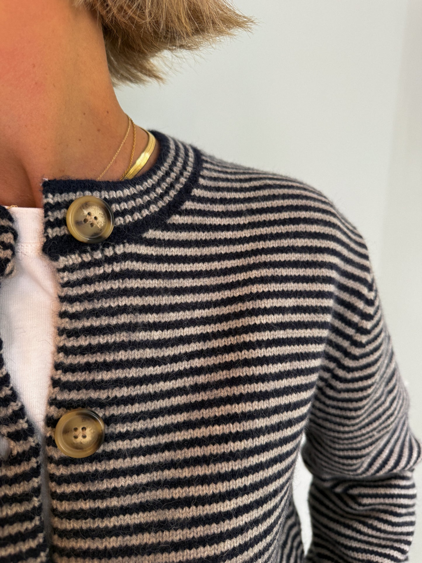 Stripe Knit Cardigan with Neck Tie