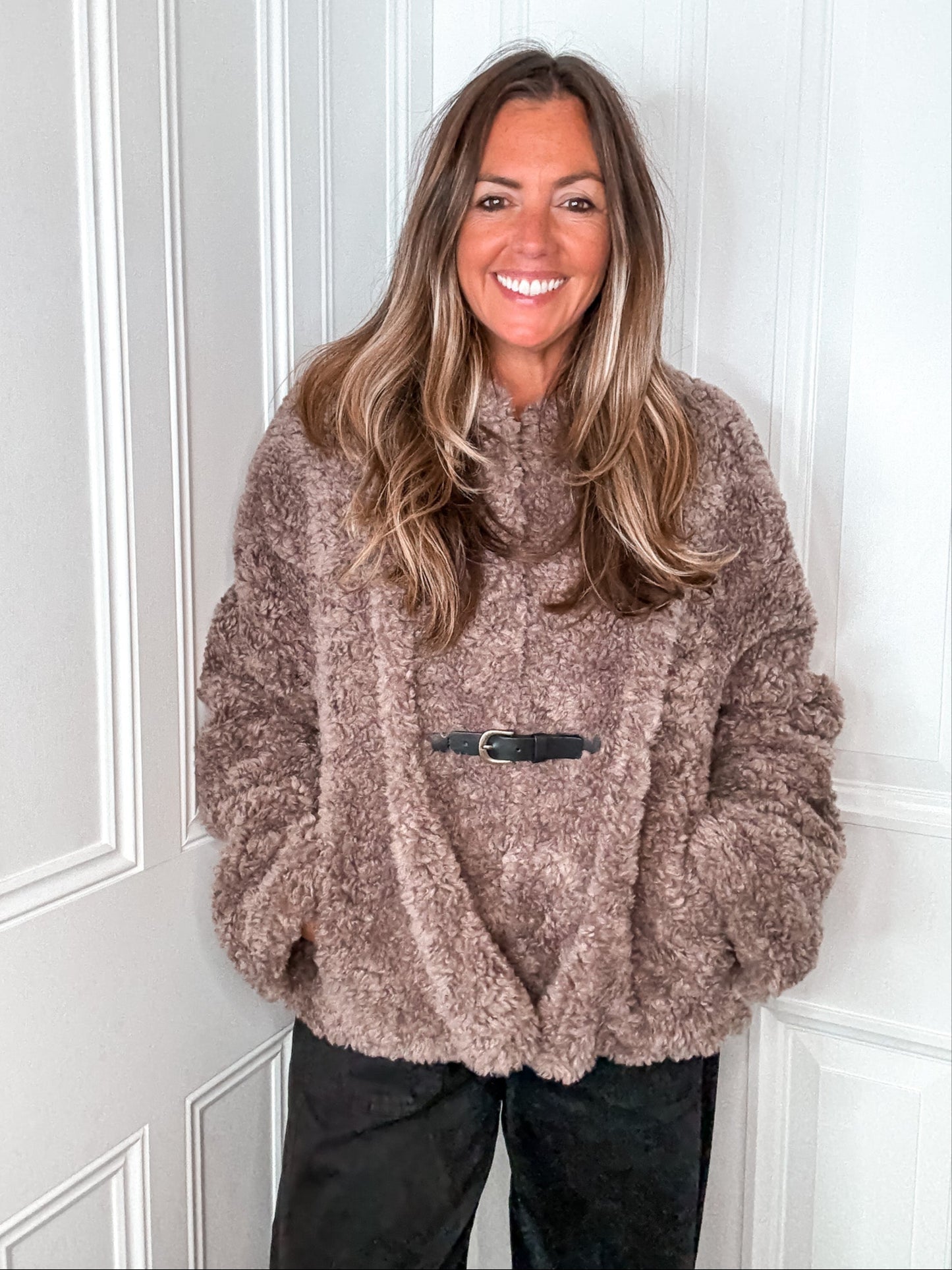 Taupe Belted Faux Fur Jacket