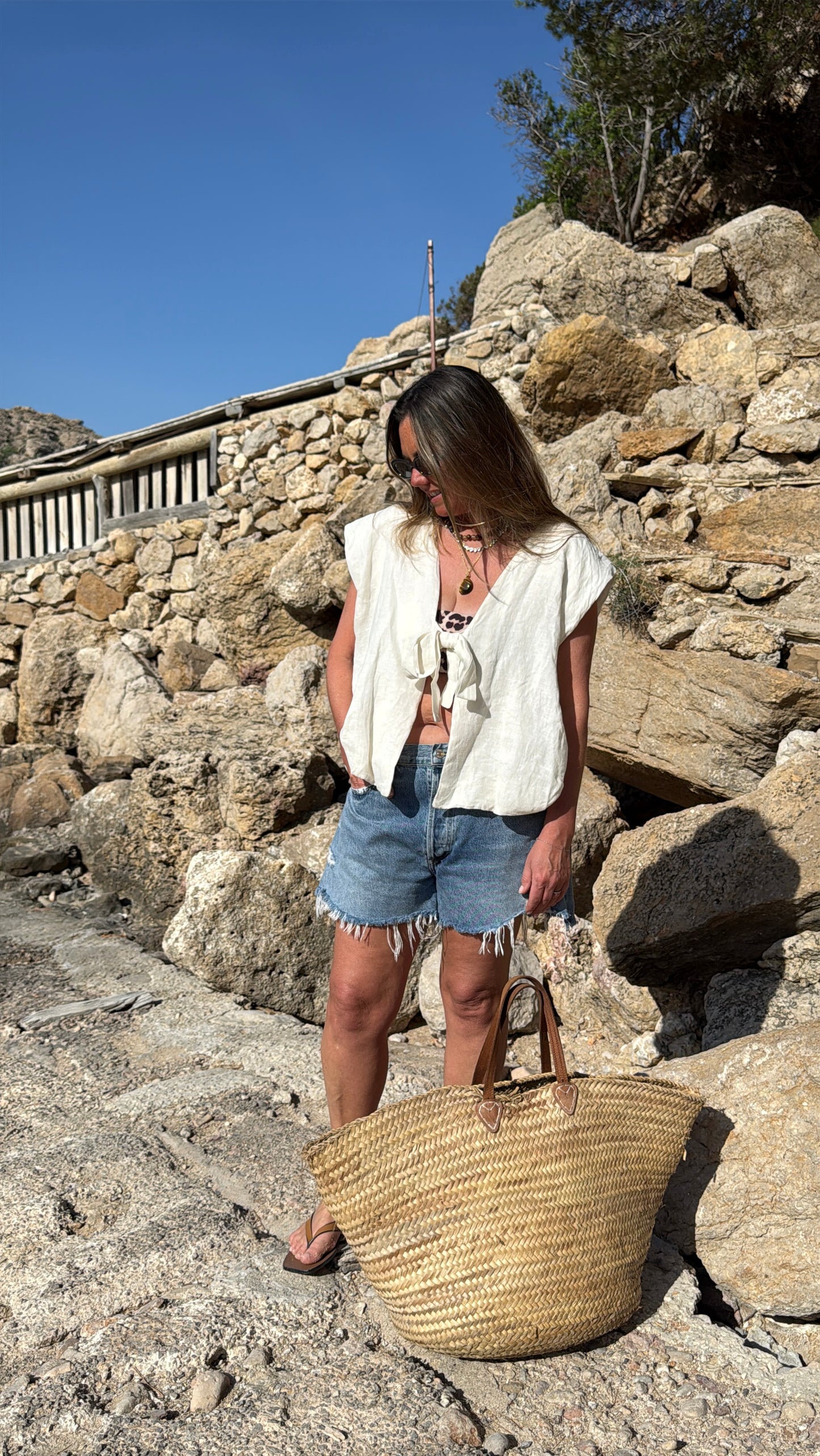 Cream Linen Bubble Top