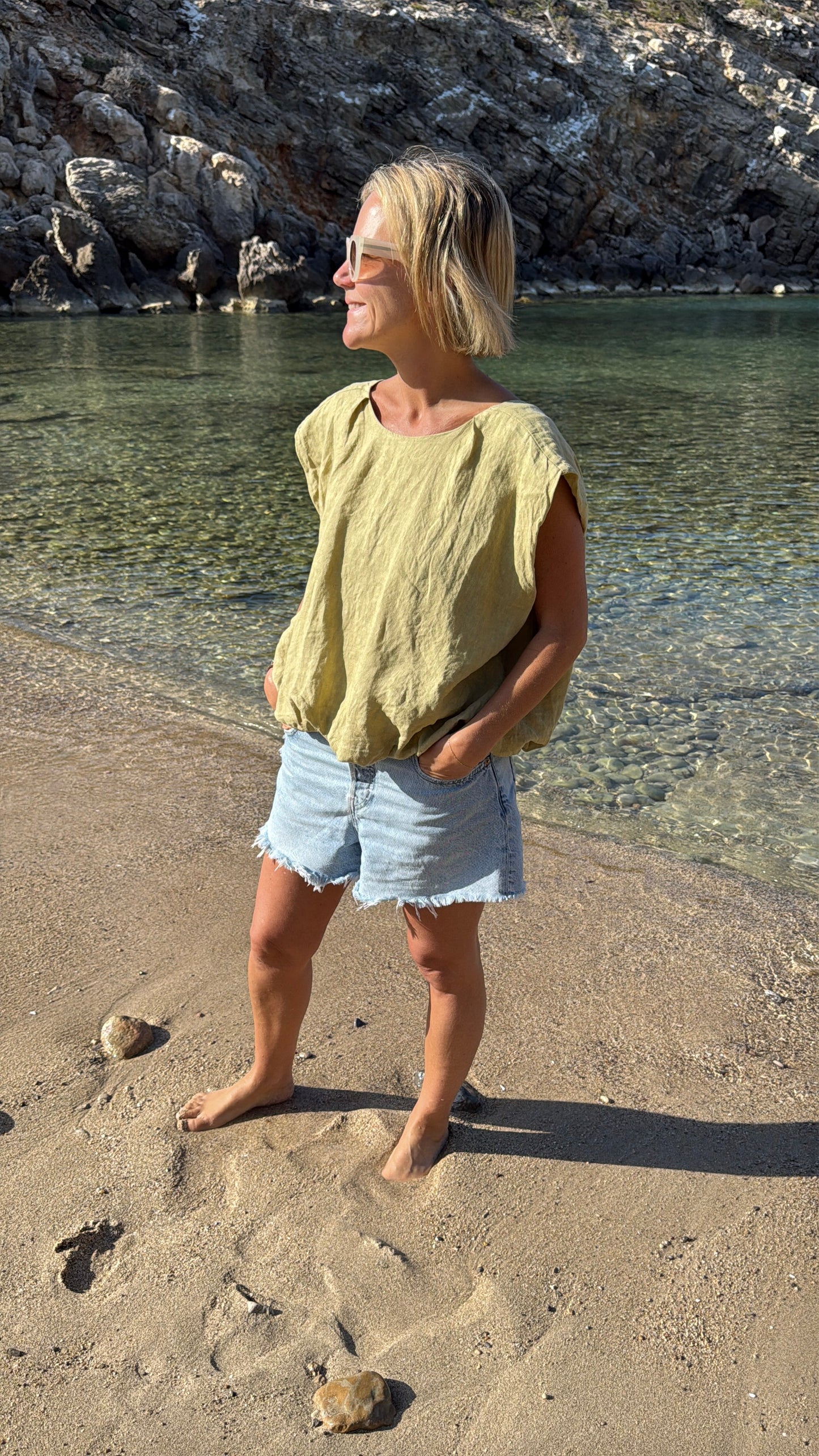 Pistachio Linen Bubble Top