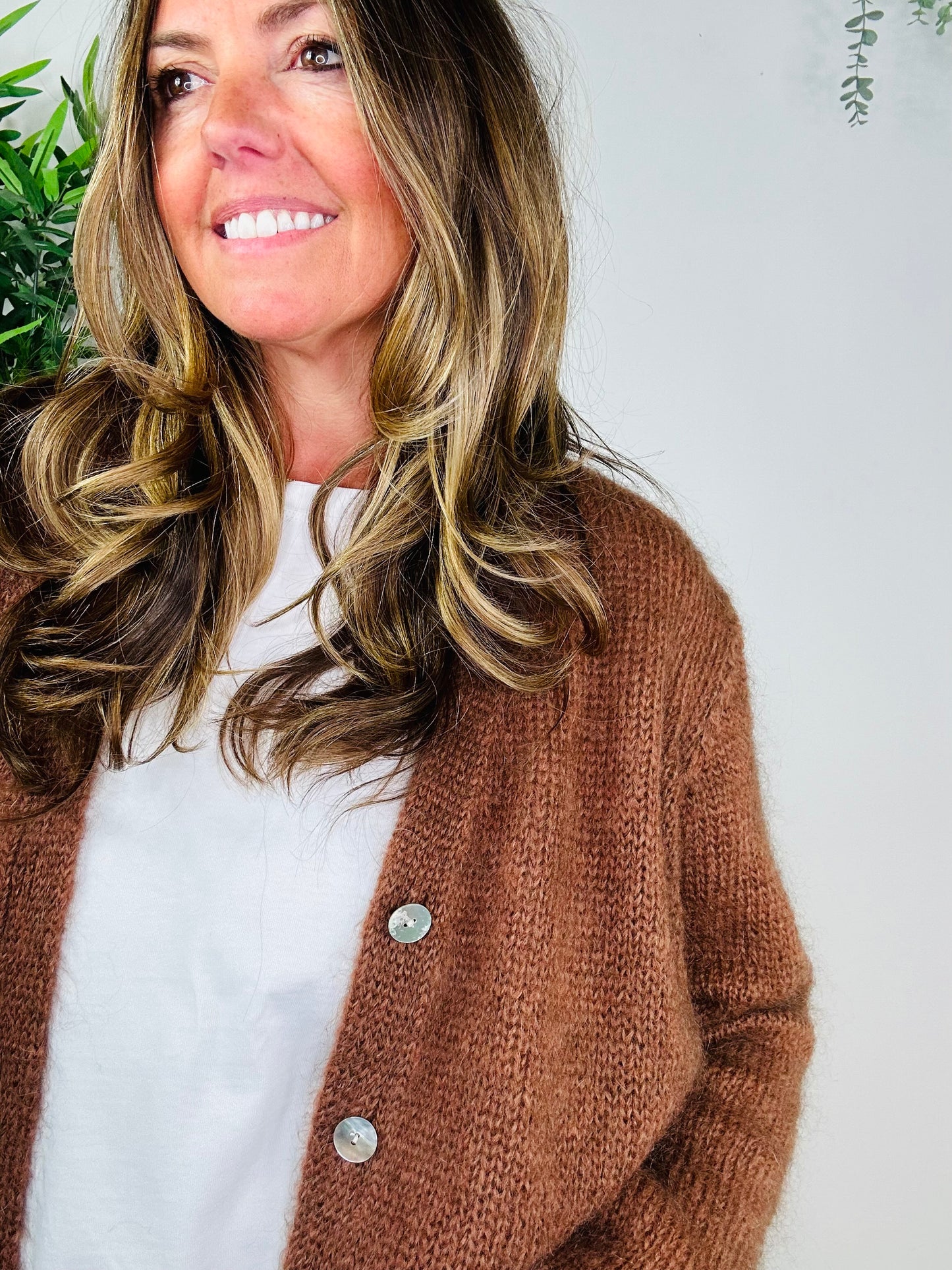 Chestnut Brown V-Neck Cardigan