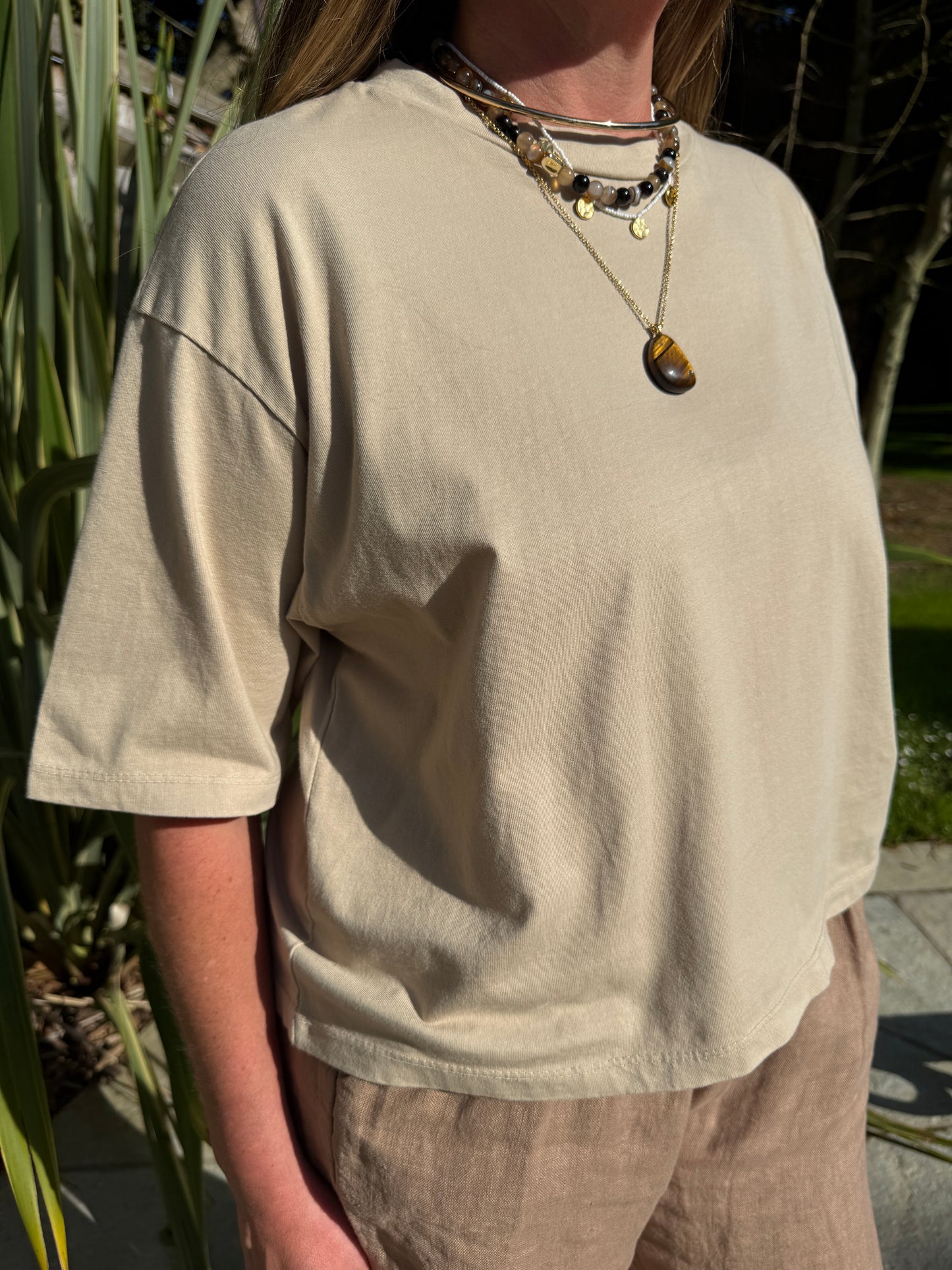 Beige Boxy Tee