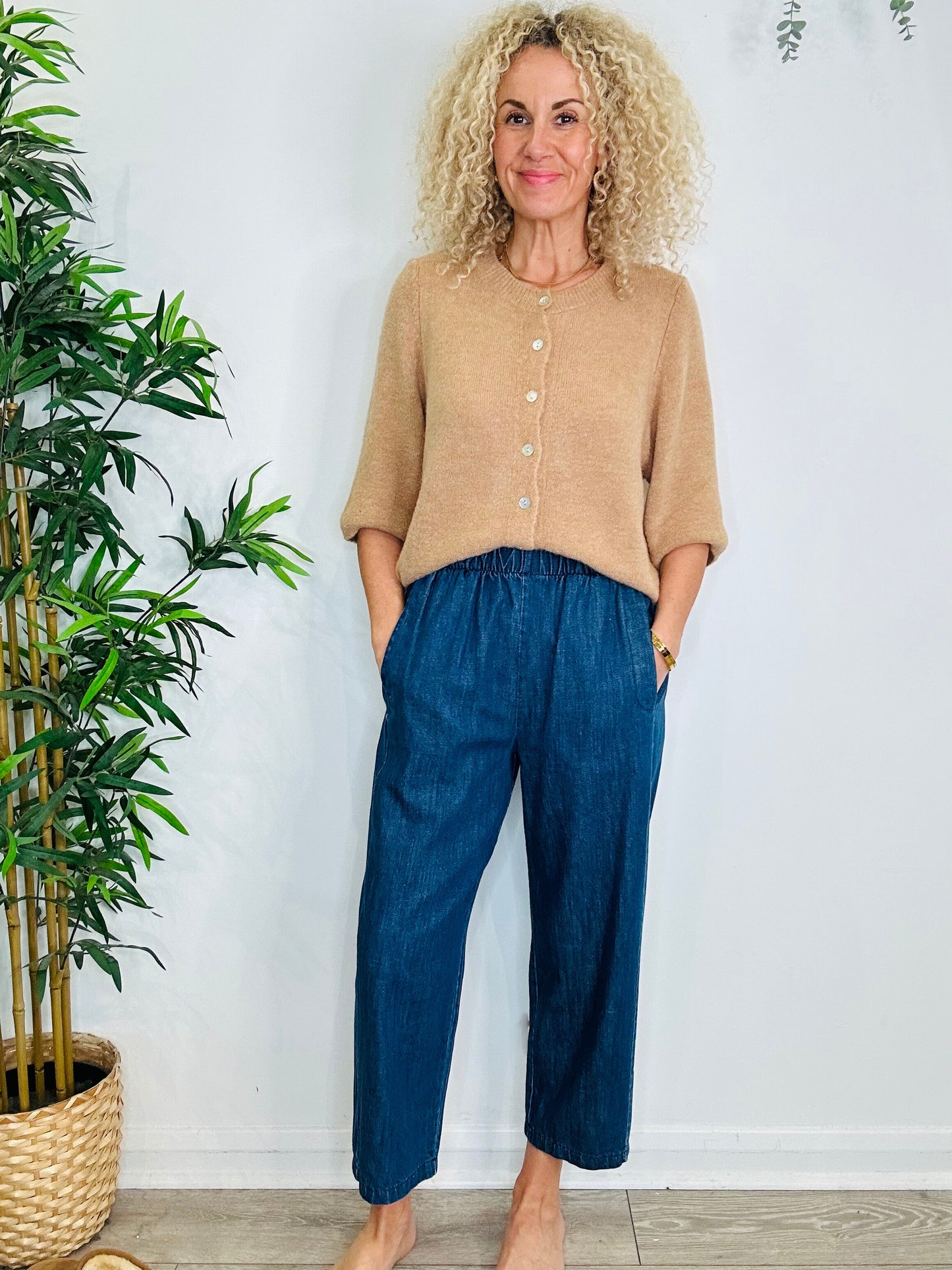 Denim Barrel Leg Trousers