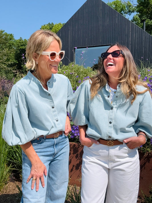 Light Denim Puff Sleeve Shirt