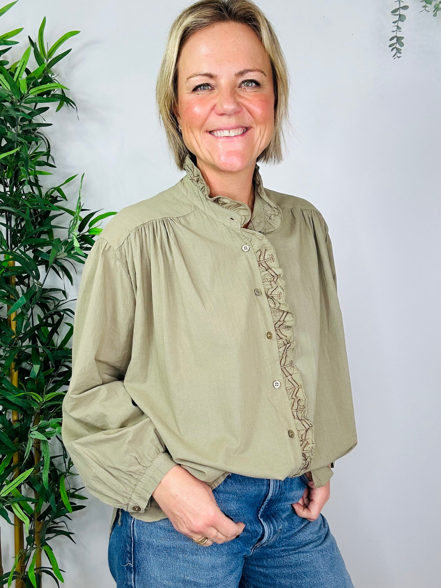 Khaki Embroidered Shirt