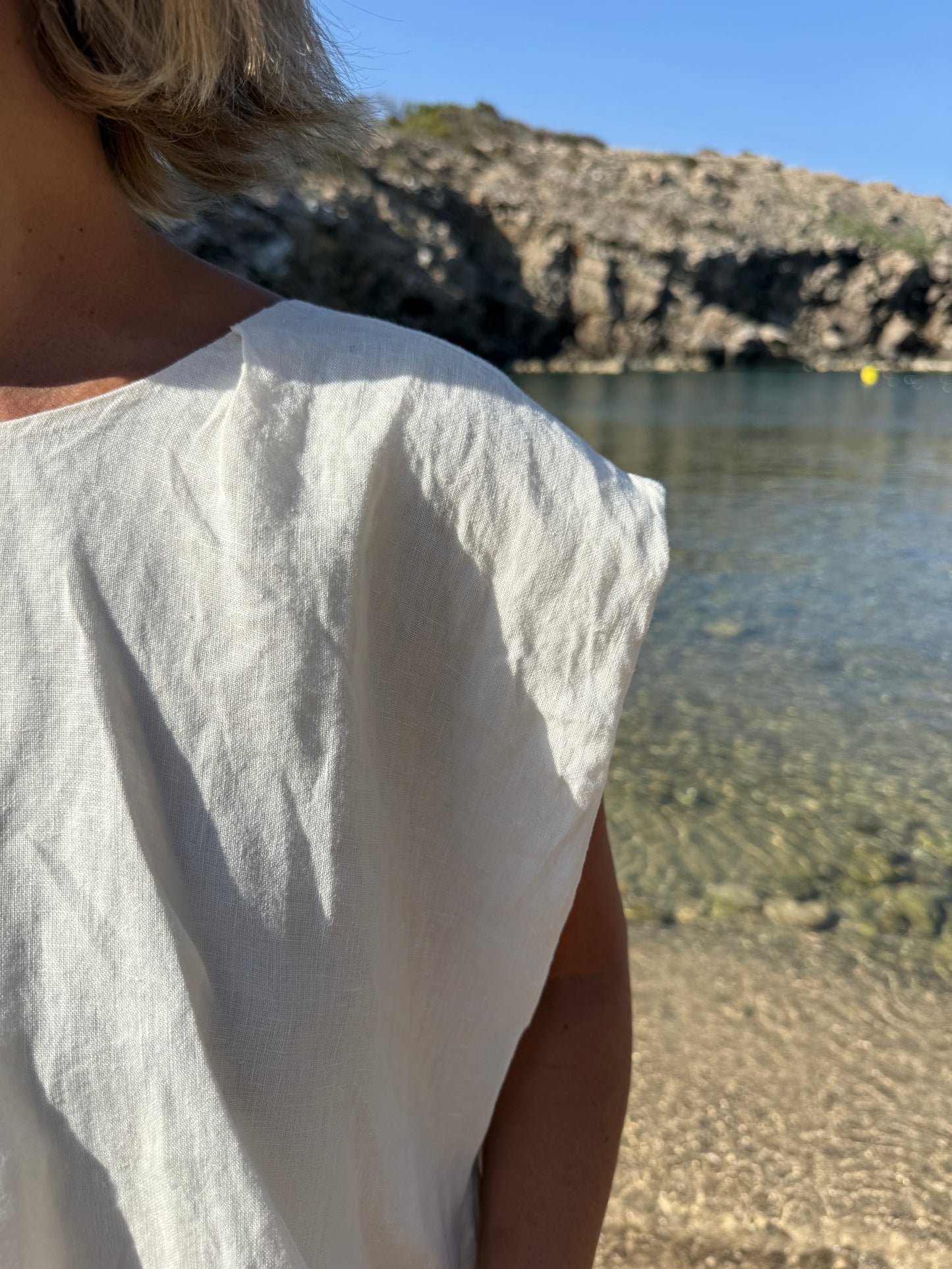Cream Linen Bubble Top