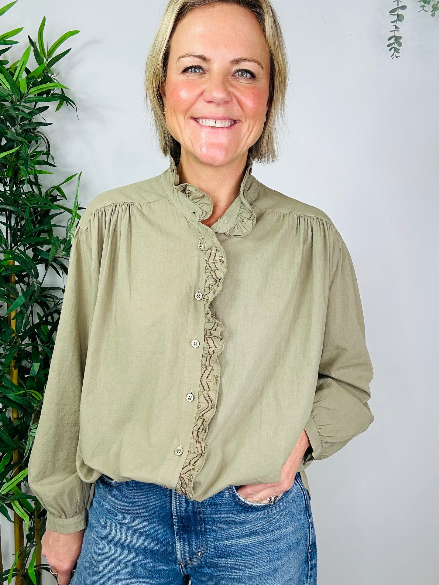 Khaki Embroidered Shirt