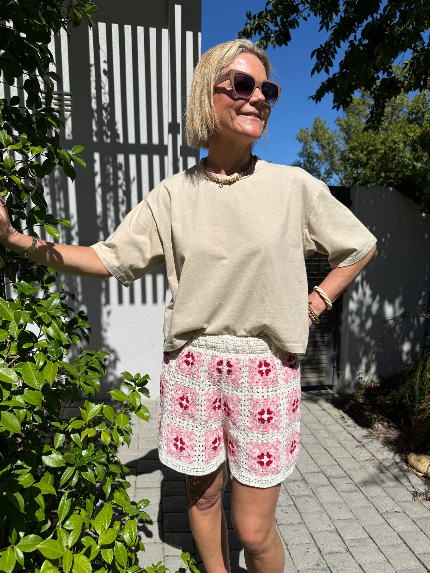 Pale Pink Crochet Shorts