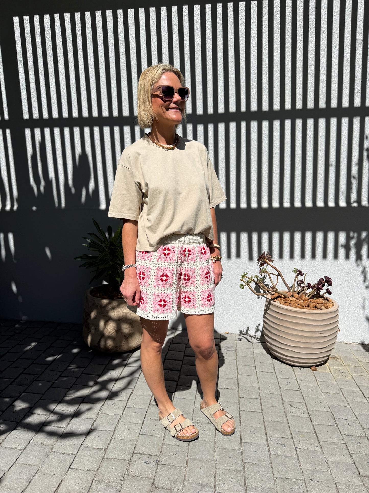 Pale Pink Crochet Shorts