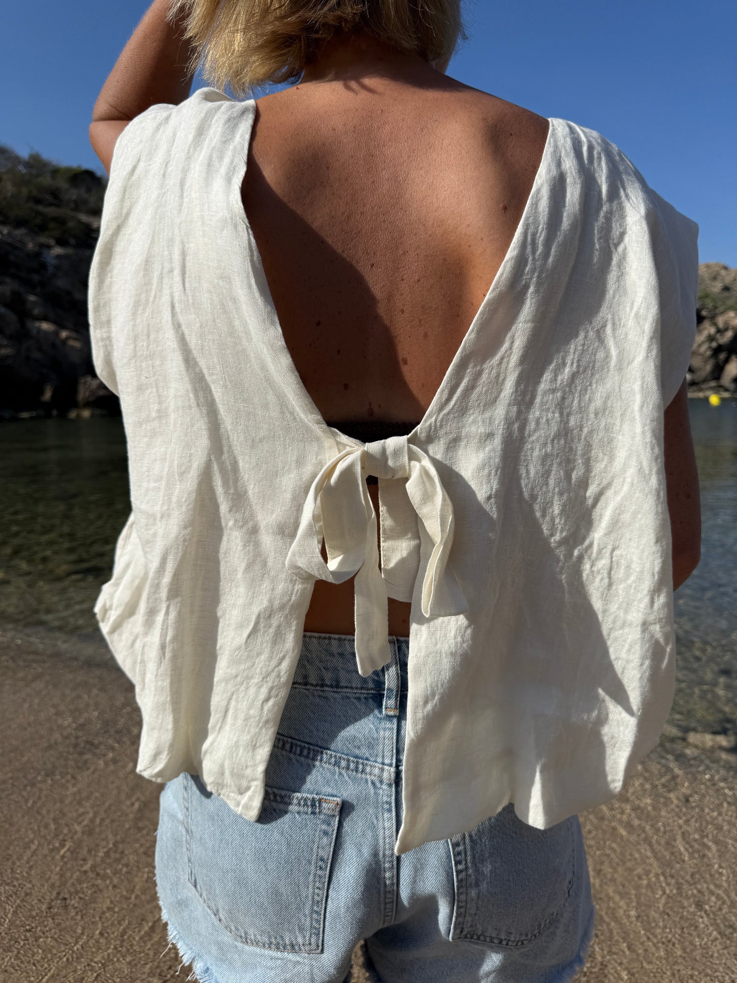 Cream Linen Bubble Top