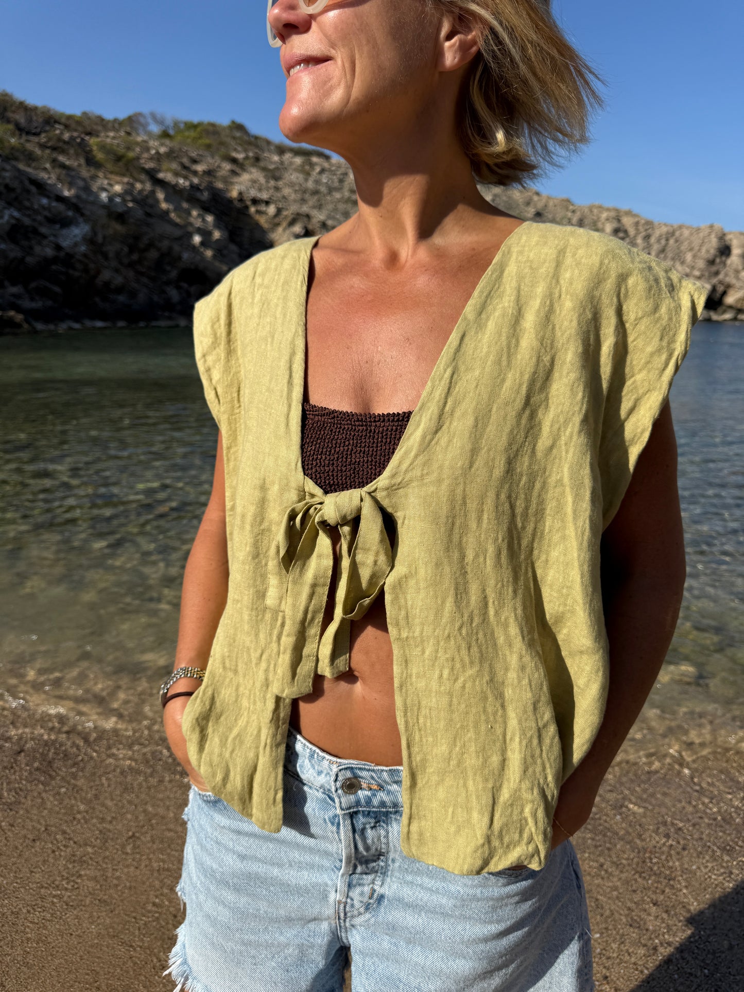 Pistachio Linen Bubble Top