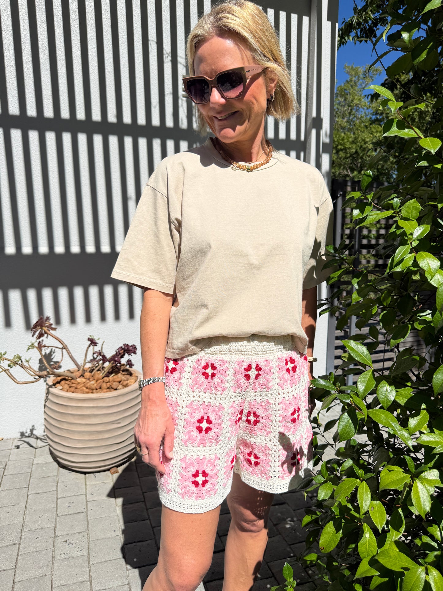 Pale Pink Crochet Shorts