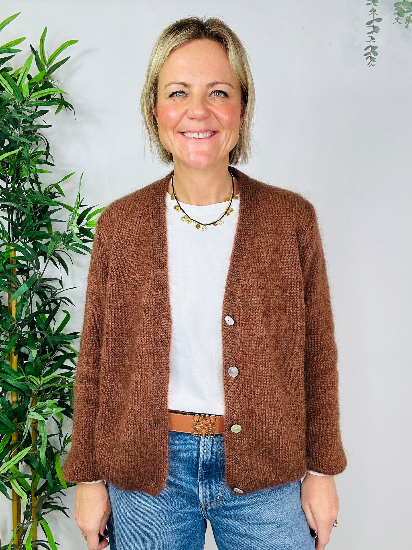 Chestnut Brown V-Neck Cardigan